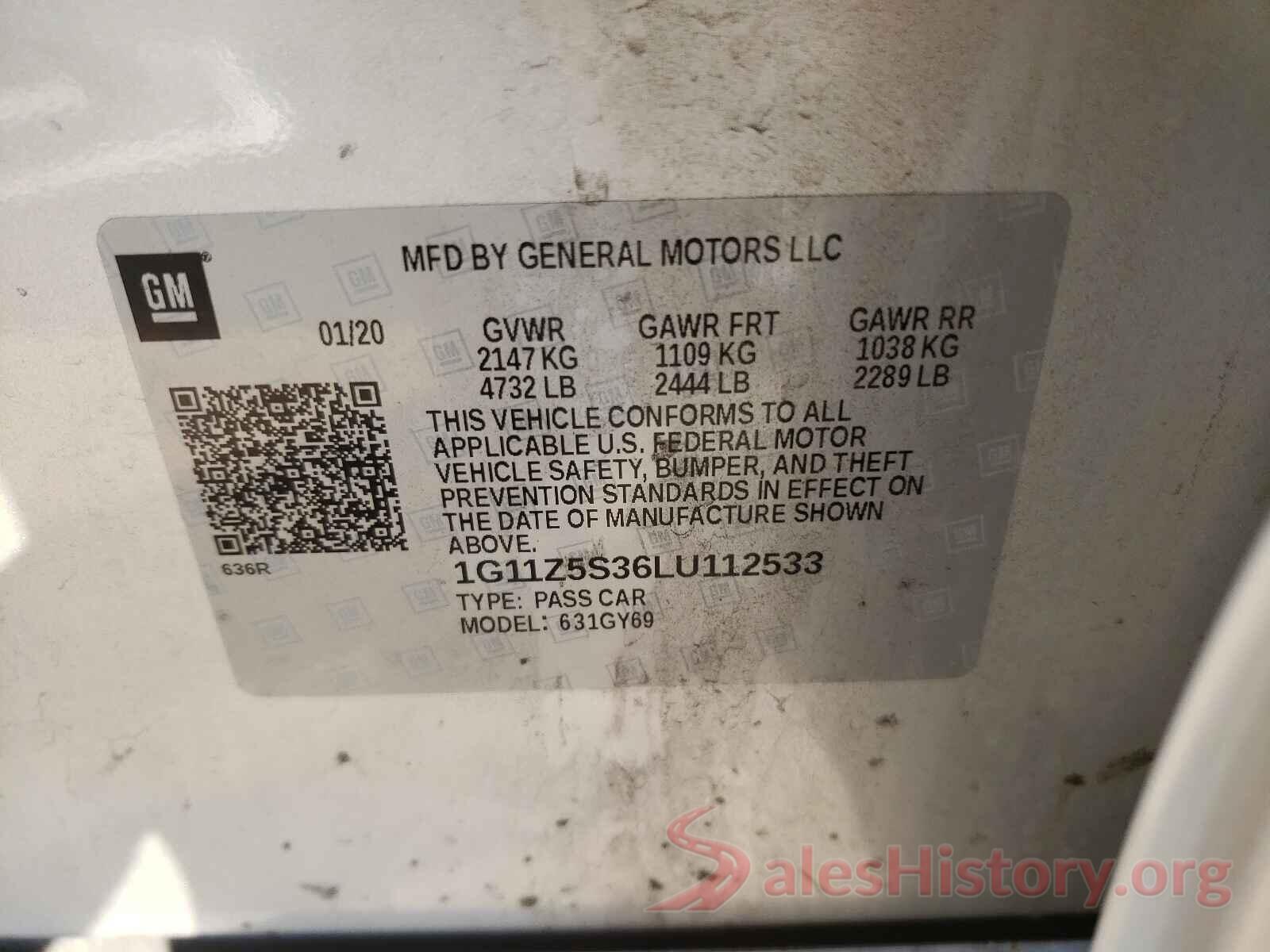 1G11Z5S36LU112533 2020 CHEVROLET IMPALA