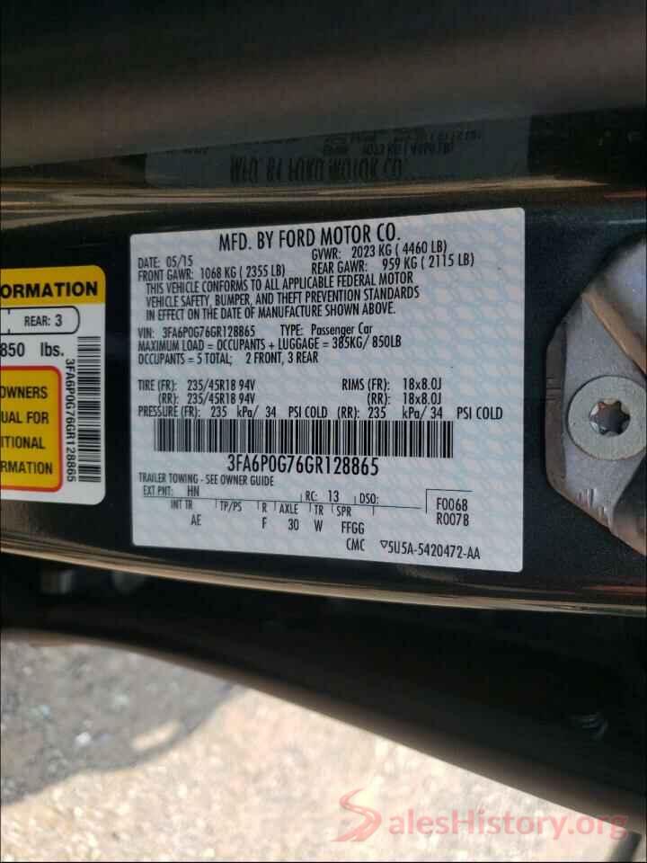 3FA6P0G76GR128865 2016 FORD FUSION