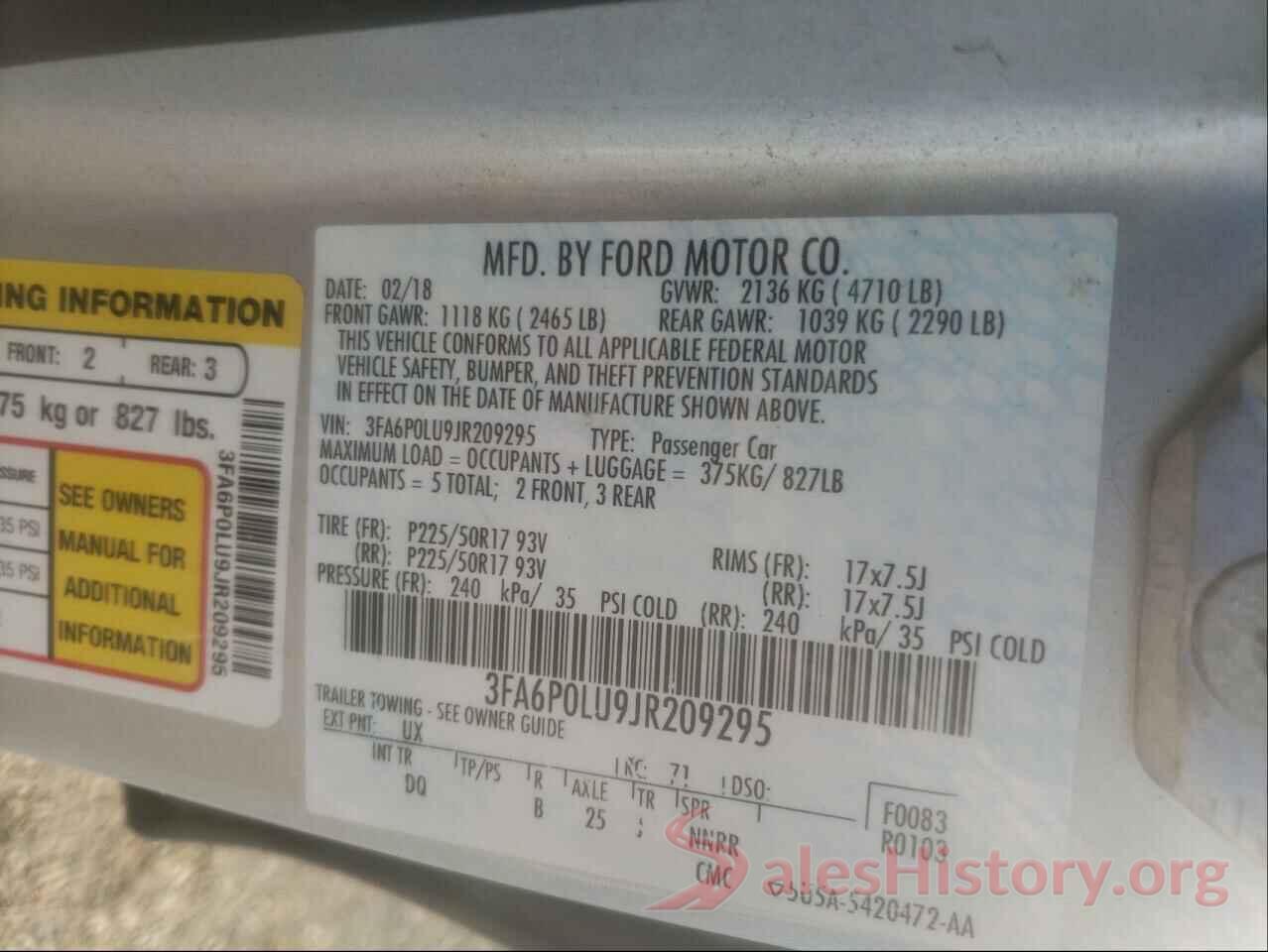 3FA6P0LU9JR209295 2018 FORD FUSION