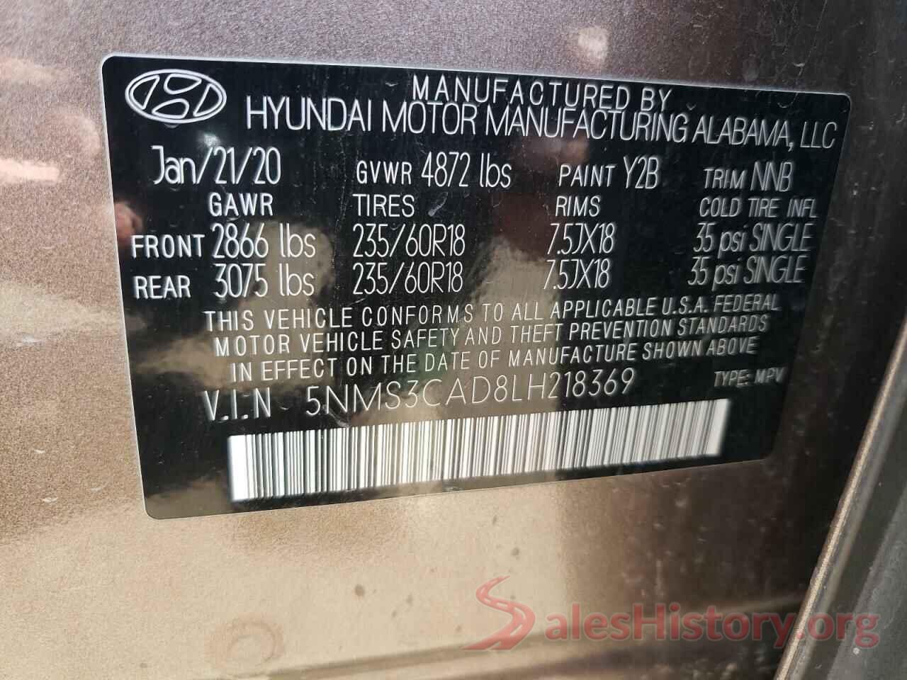 5NMS3CAD8LH218369 2020 HYUNDAI SANTA FE