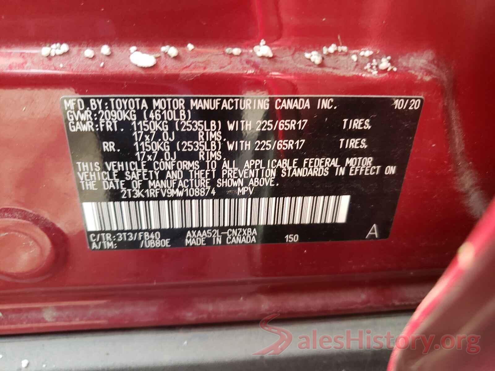 2T3K1RFV9MW108874 2021 TOYOTA RAV4