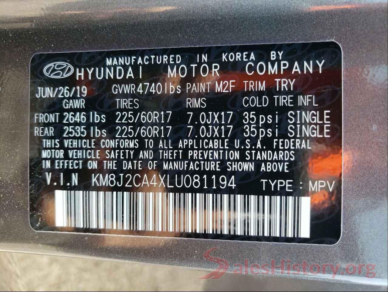 KM8J2CA4XLU081194 2020 HYUNDAI TUCSON