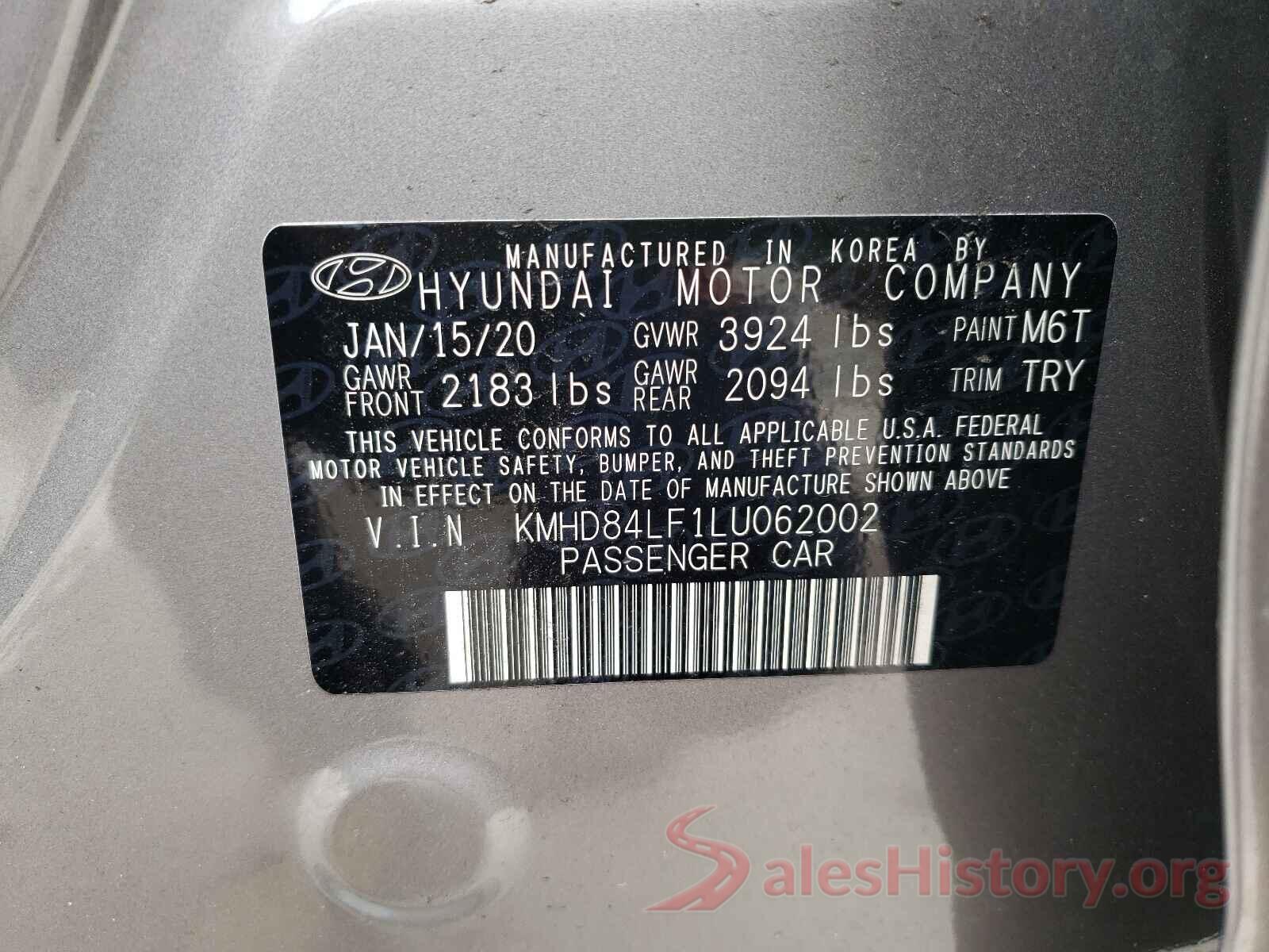 KMHD84LF1LU062002 2020 HYUNDAI ELANTRA