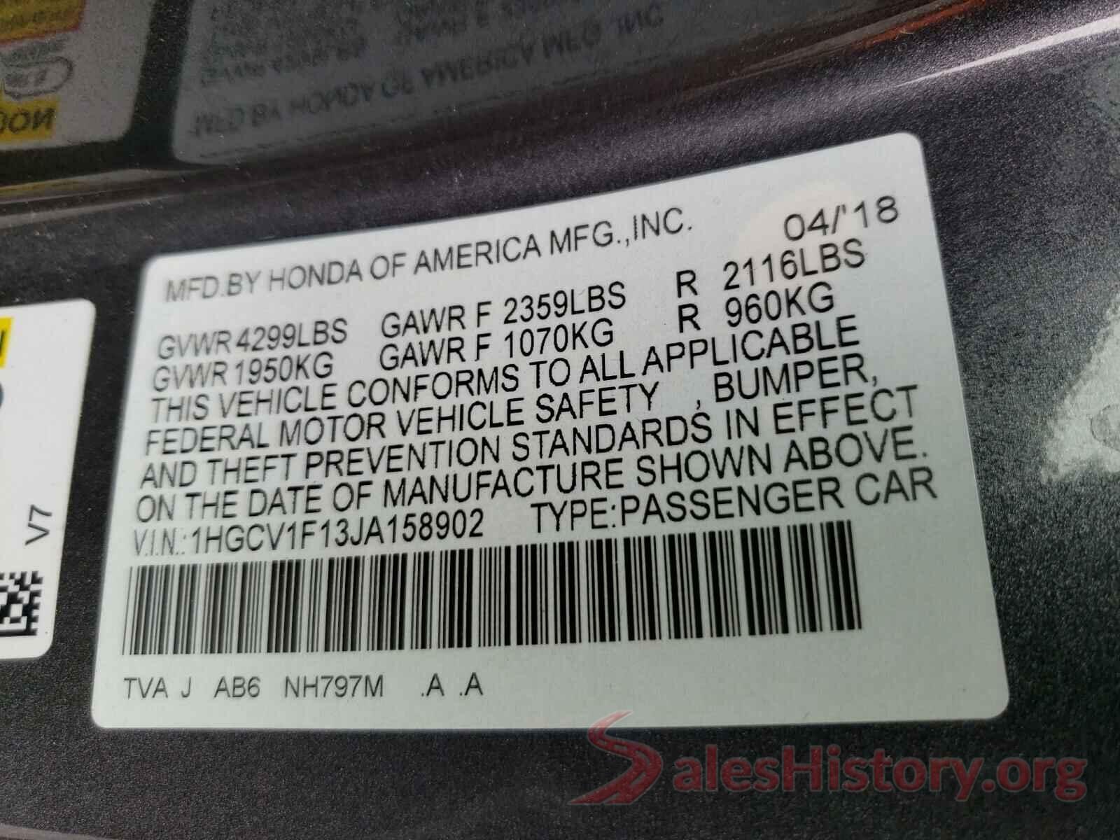 1HGCV1F13JA158902 2018 HONDA ACCORD