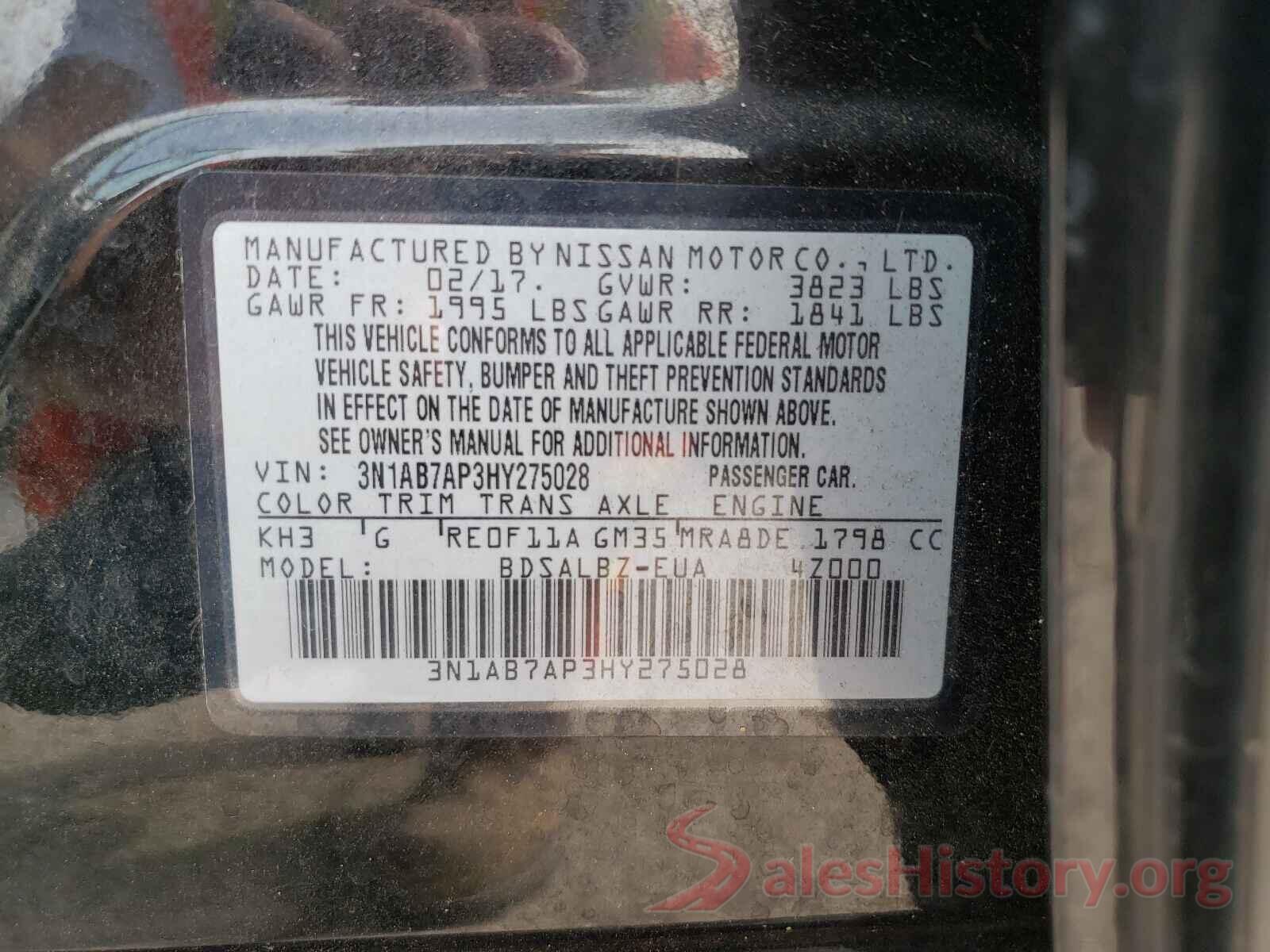 3N1AB7AP3HY275028 2017 NISSAN SENTRA