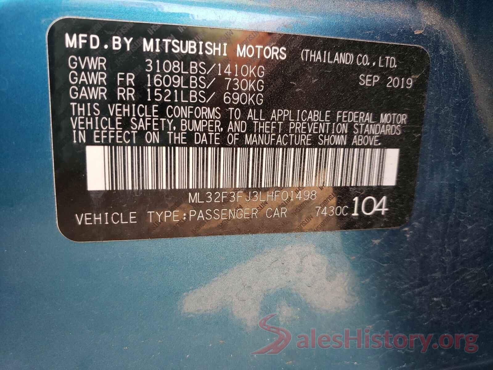 ML32F3FJ3LHF01498 2020 MITSUBISHI MIRAGE