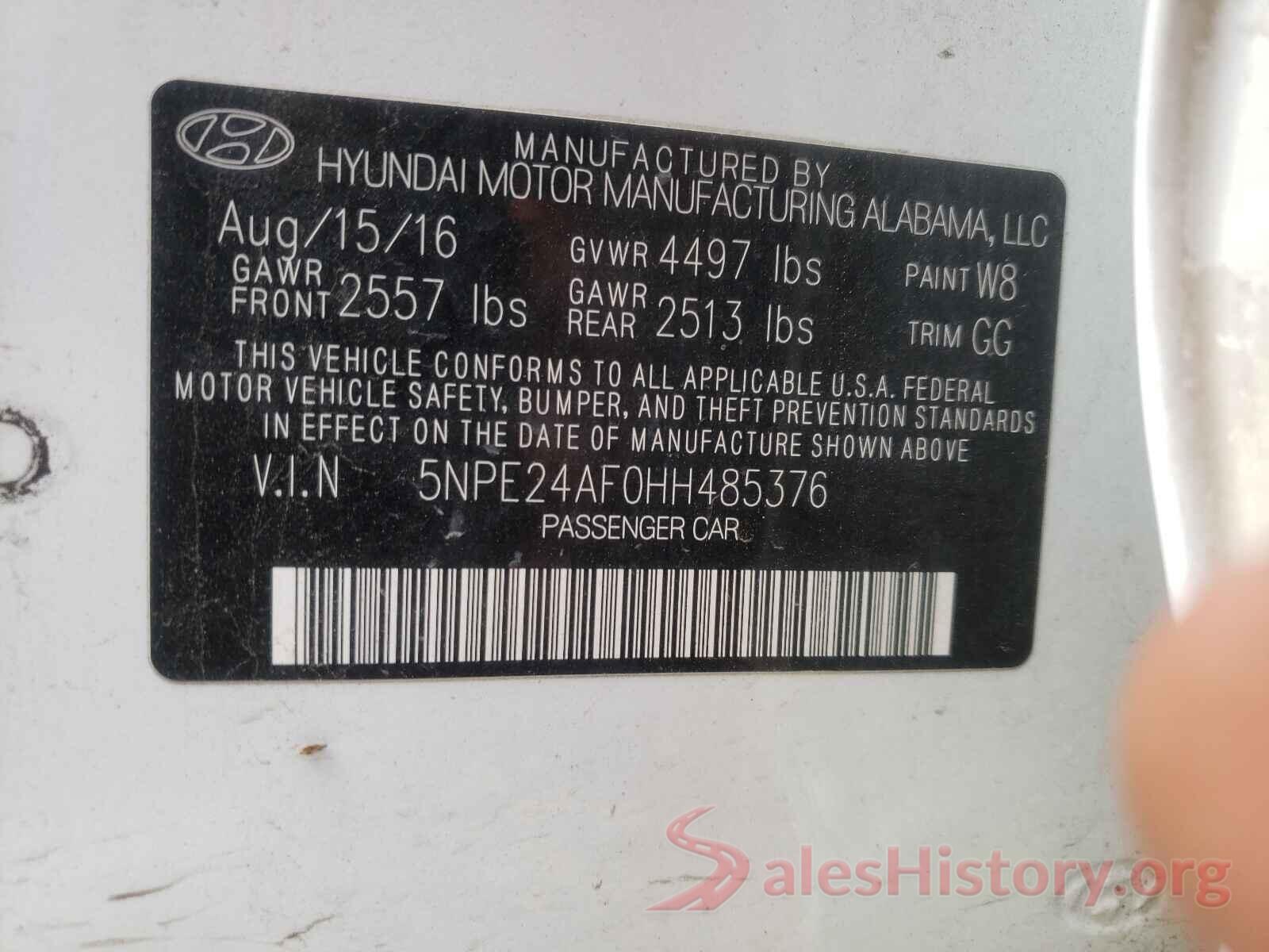 5NPE24AF0HH485376 2017 HYUNDAI SONATA