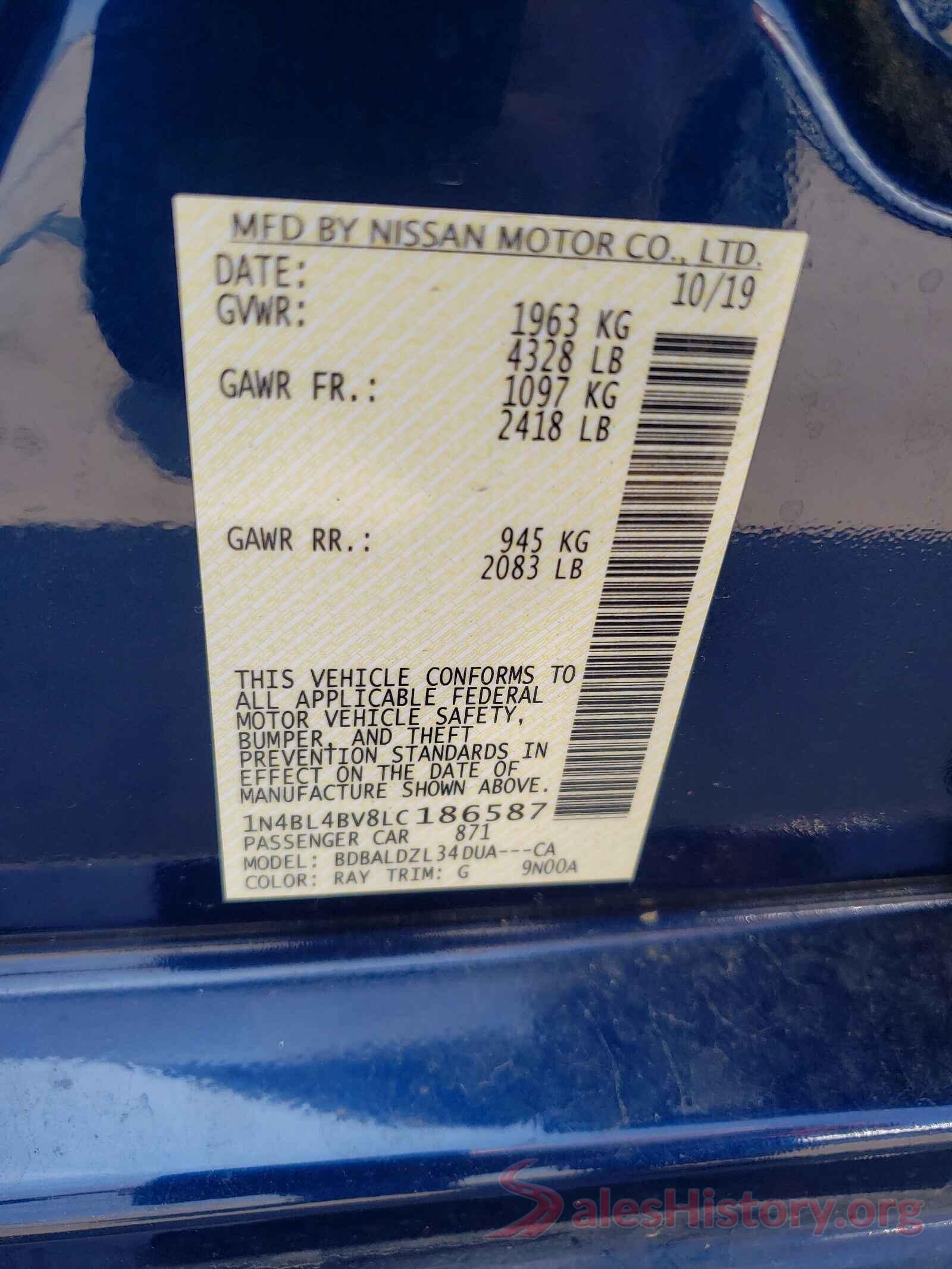 1N4BL4BV8LC186587 2020 NISSAN ALTIMA