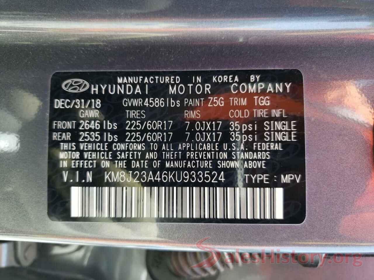 KM8J23A46KU933524 2019 HYUNDAI TUCSON