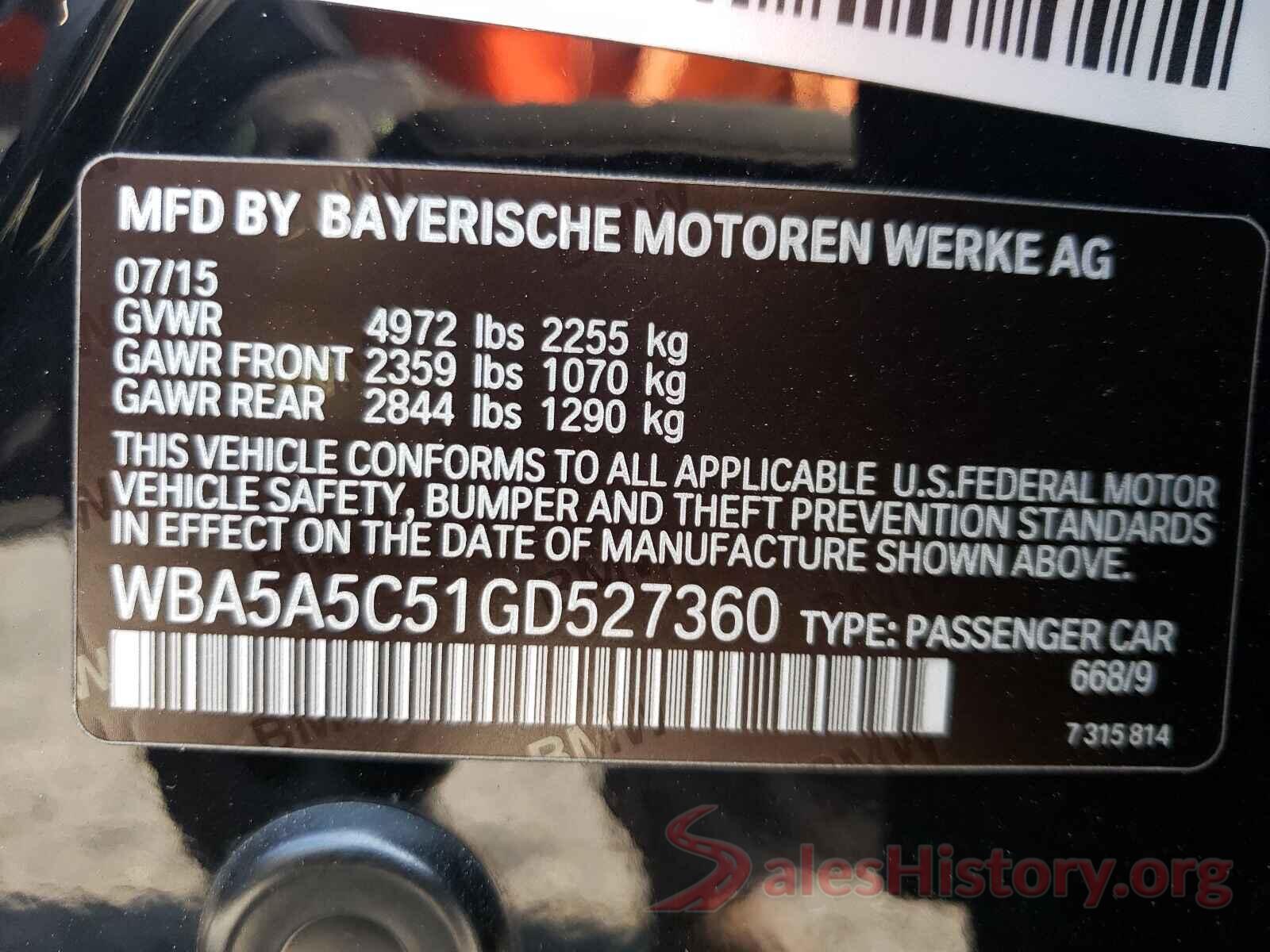 WBA5A5C51GD527360 2016 BMW 5 SERIES