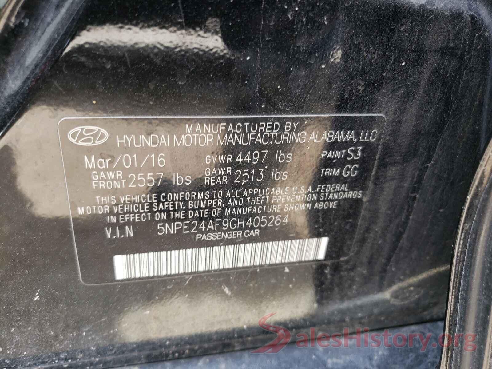 5NPE24AF9GH405264 2016 HYUNDAI SONATA