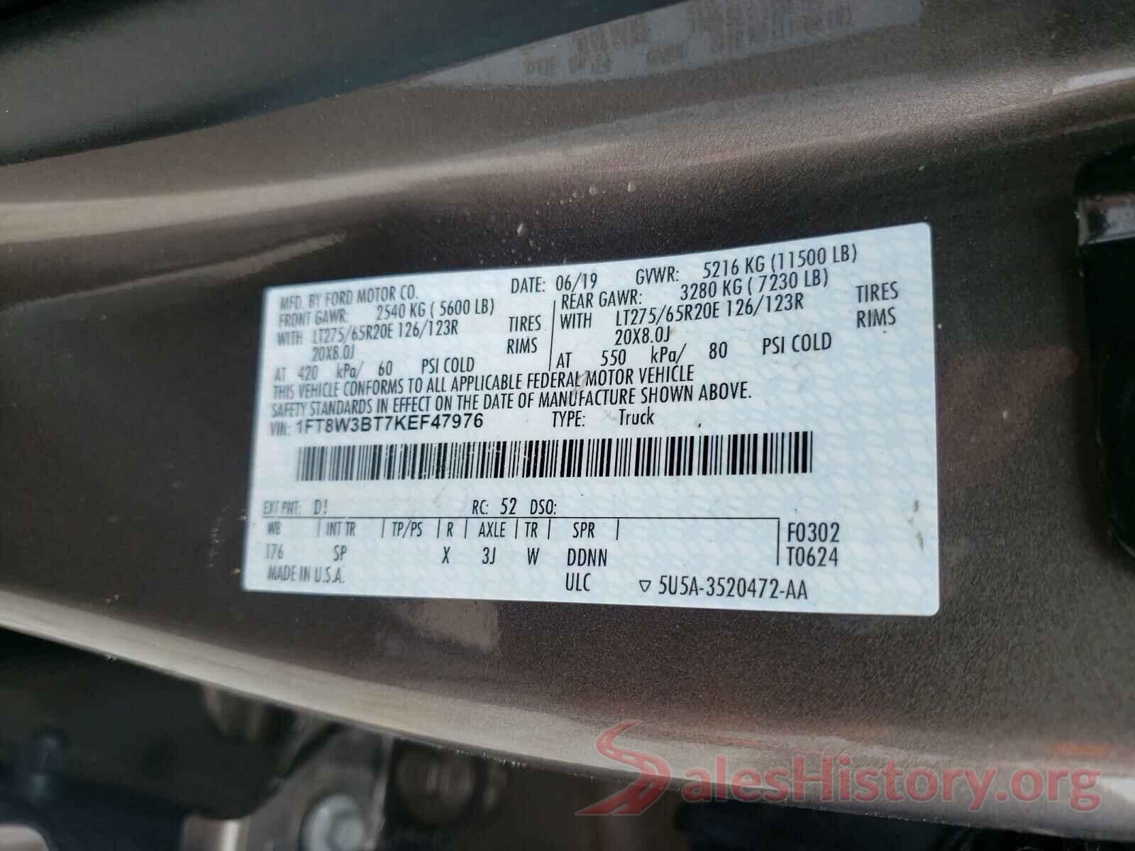 1FT8W3BT7KEF47976 2019 FORD F350