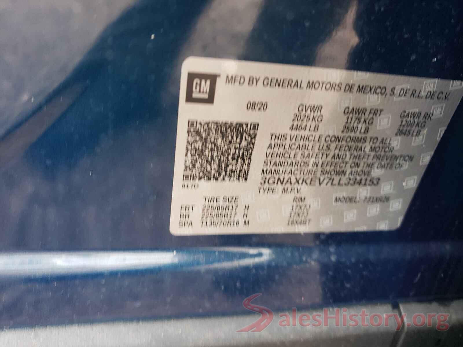 3GNAXKEV7LL334153 2020 CHEVROLET EQUINOX