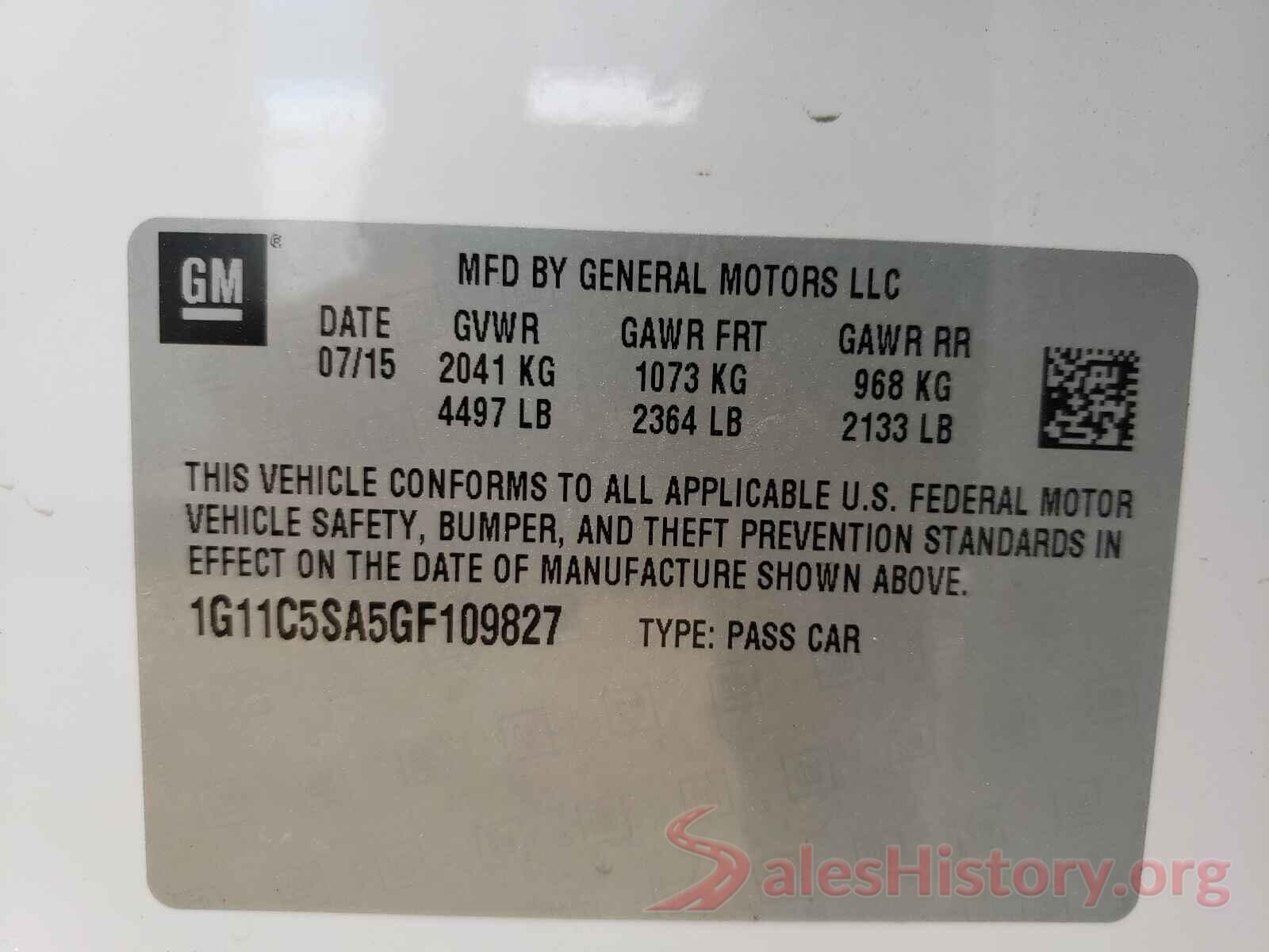 1G11C5SA5GF109827 2016 CHEVROLET MALIBU