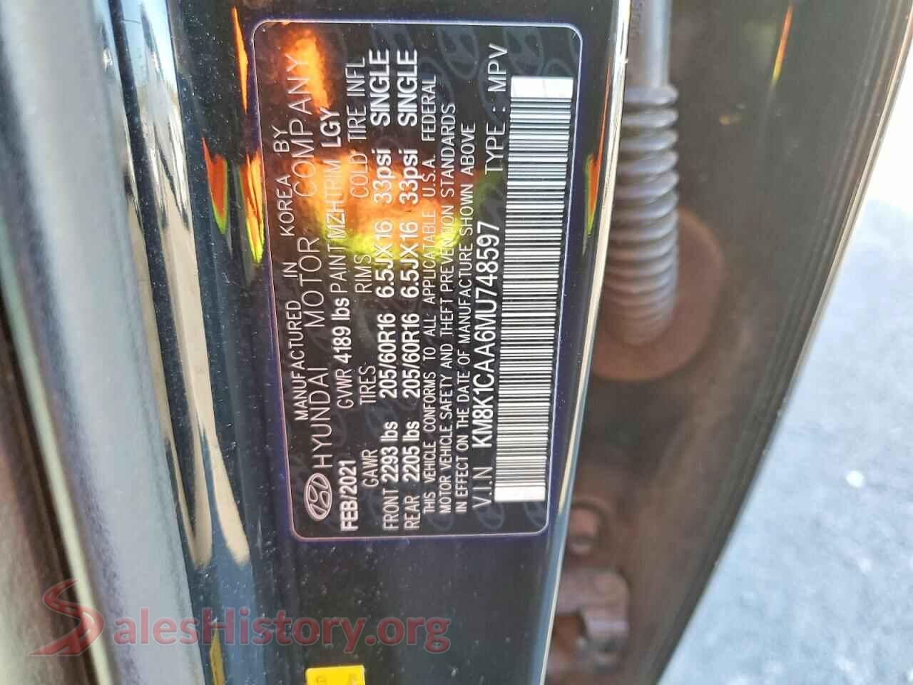 2021 HYUNDAI KONA VIN KM8K1CAA6MU748597, wheel and tire