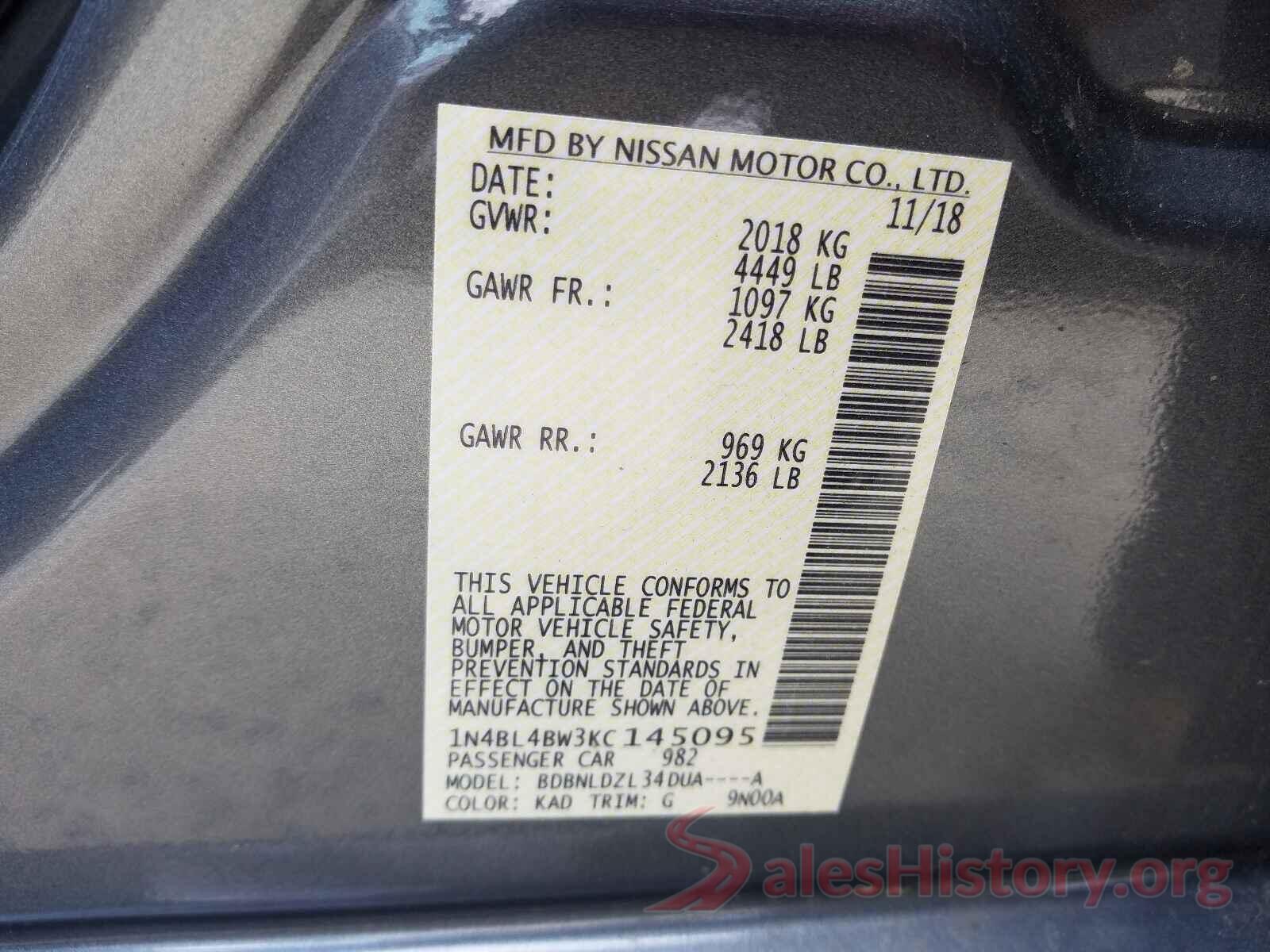 1N4BL4BW3KC145095 2019 NISSAN ALTIMA