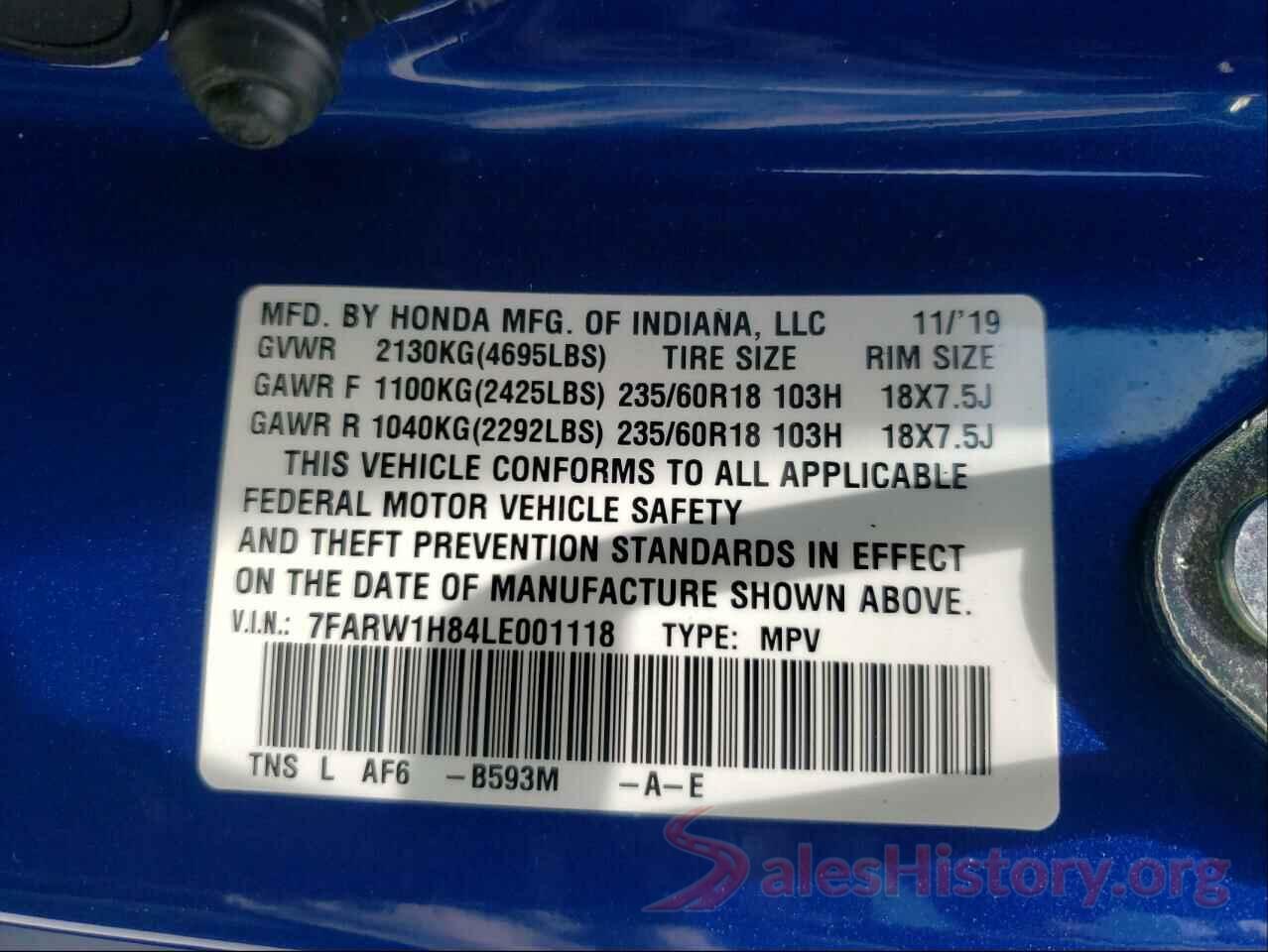 7FARW1H84LE001118 2020 HONDA CRV