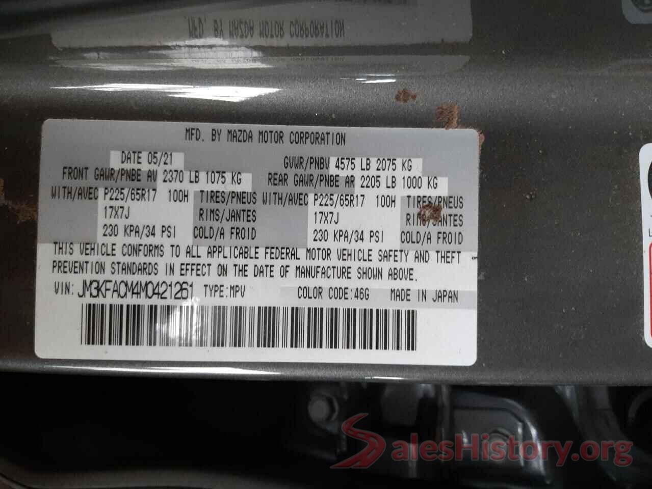 JM3KFACM4M0421261 2021 MAZDA CX-5