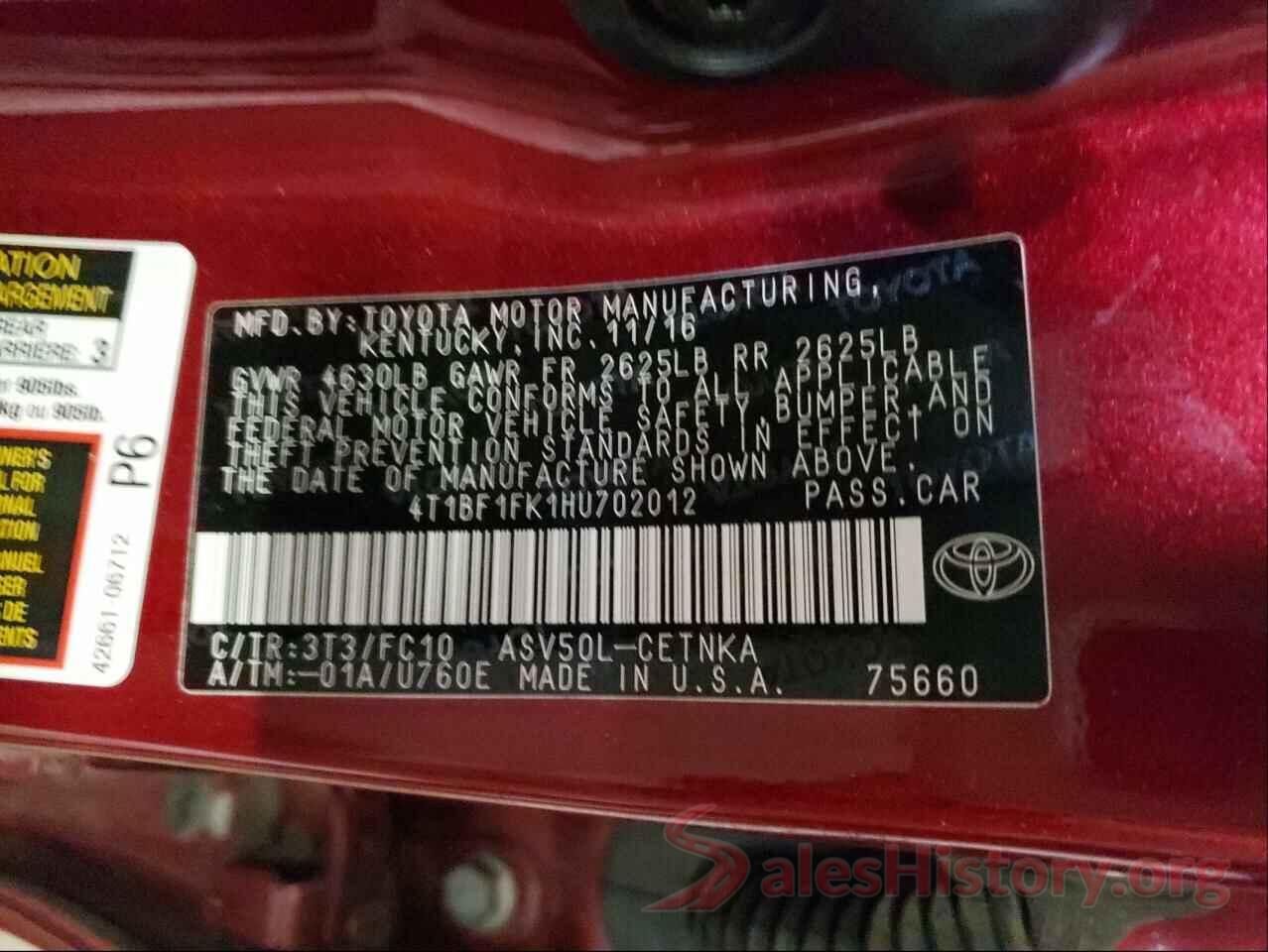 4T1BF1FK1HU702012 2017 TOYOTA CAMRY