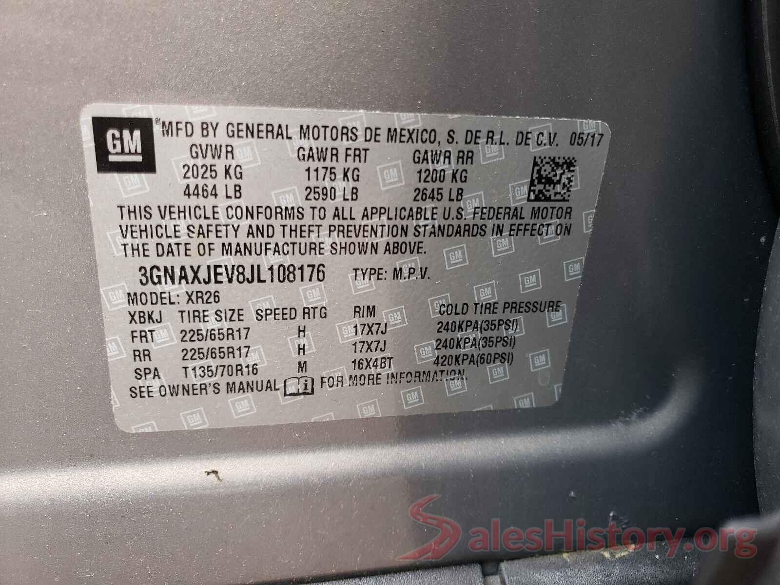 3GNAXJEV8JL108176 2018 CHEVROLET EQUINOX