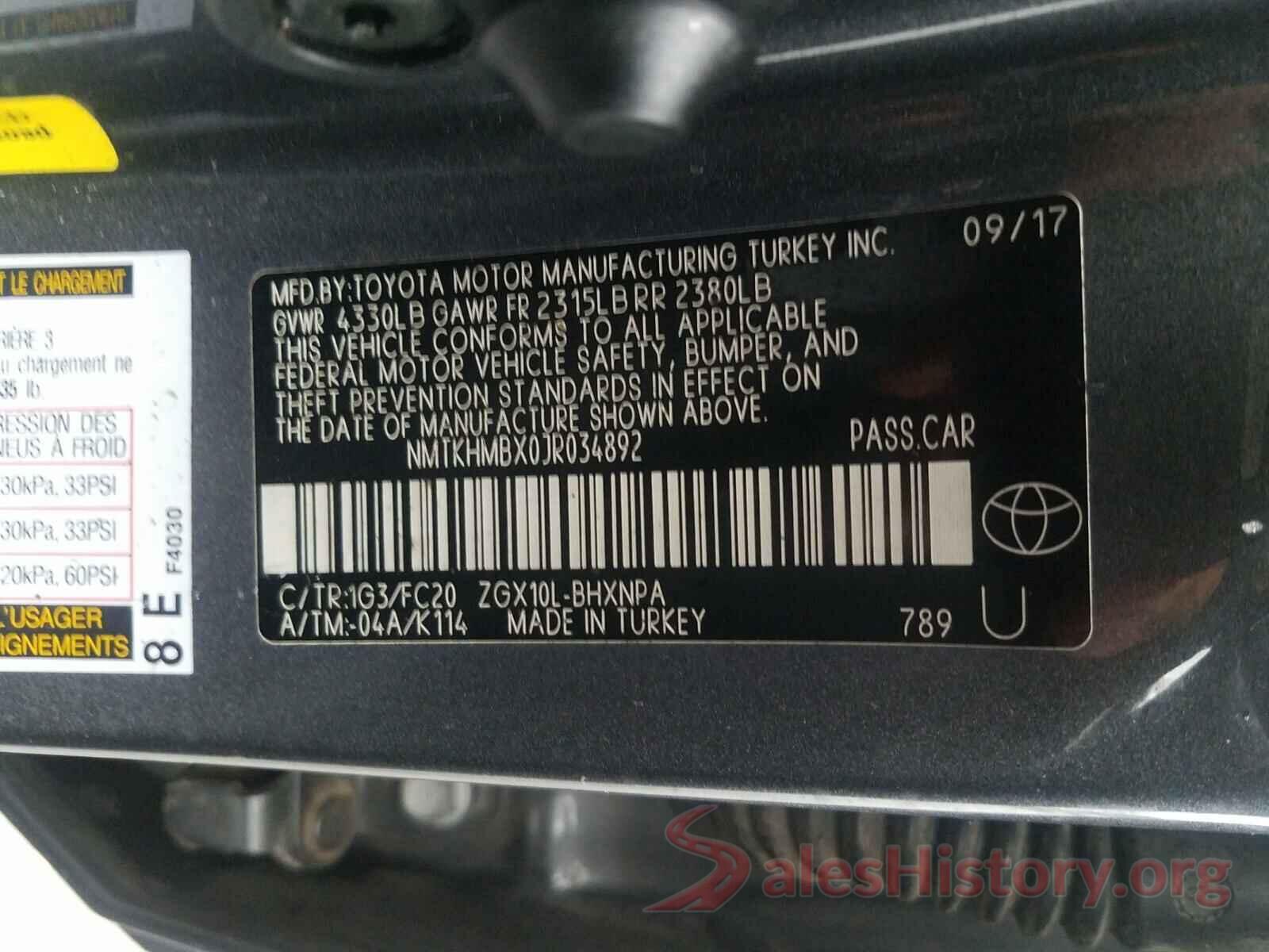 NMTKHMBX0JR034892 2018 TOYOTA C-HR