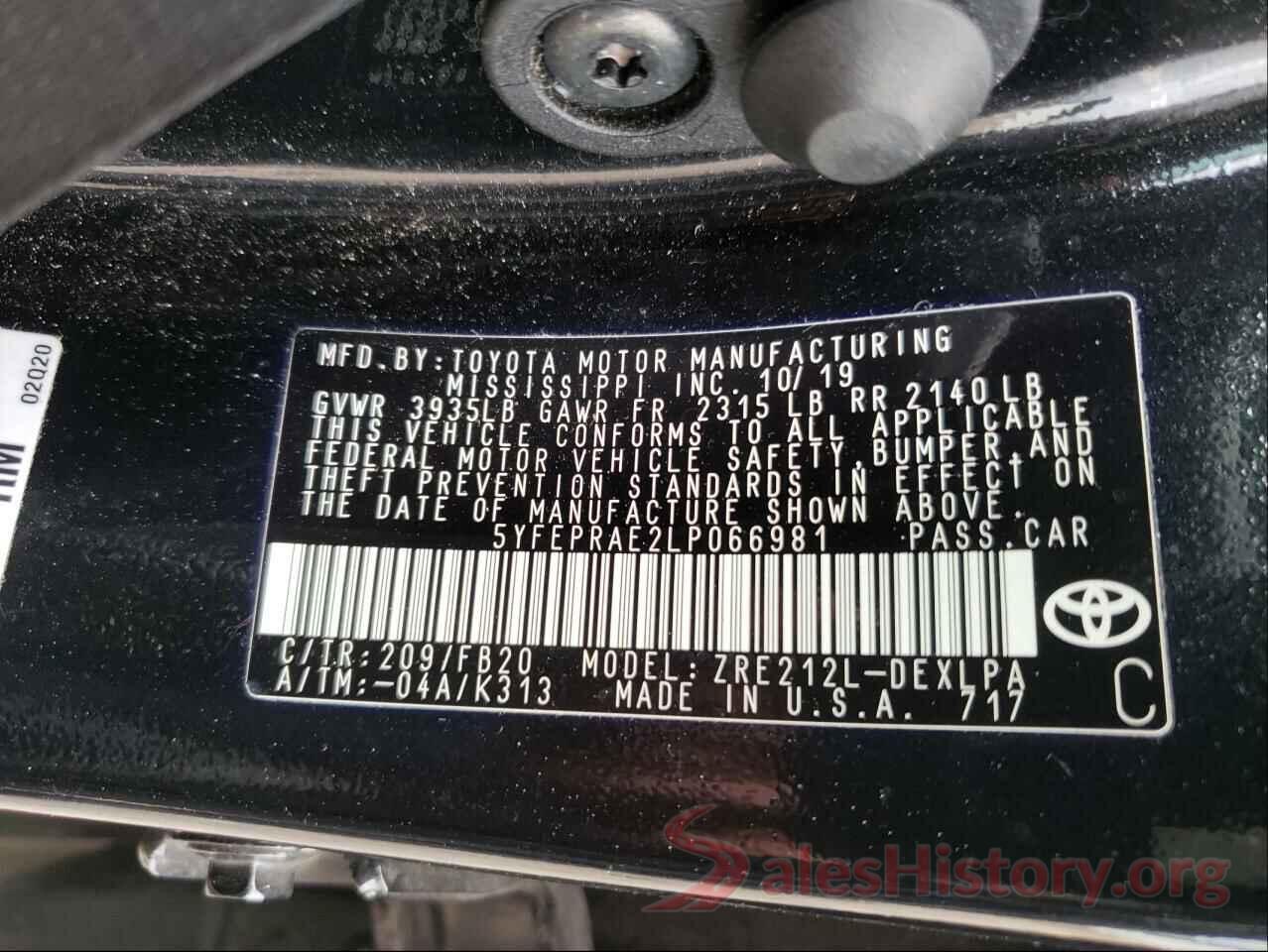 5YFEPRAE2LP066981 2020 TOYOTA COROLLA