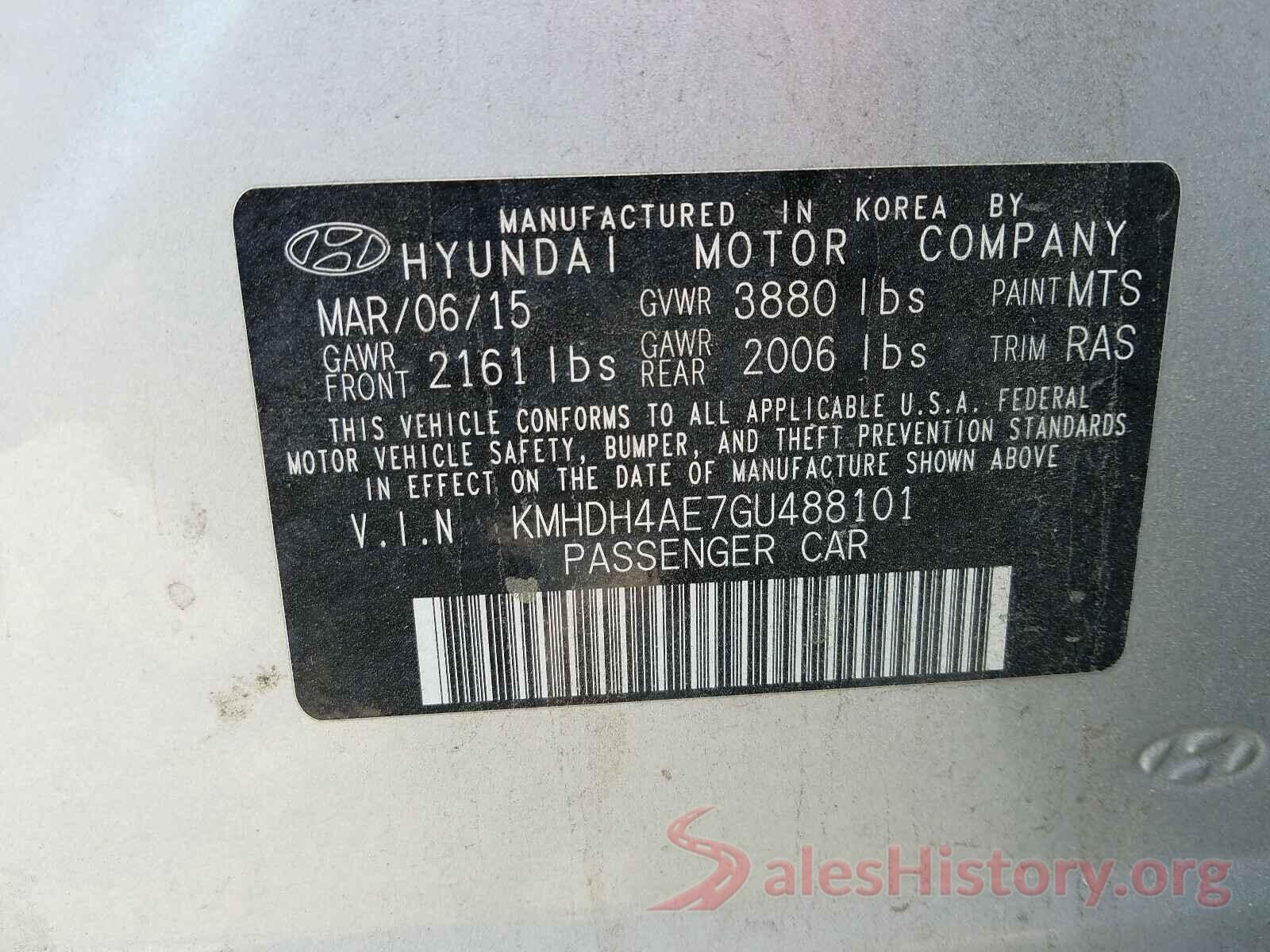 KMHDH4AE7GU488101 2016 HYUNDAI ELANTRA