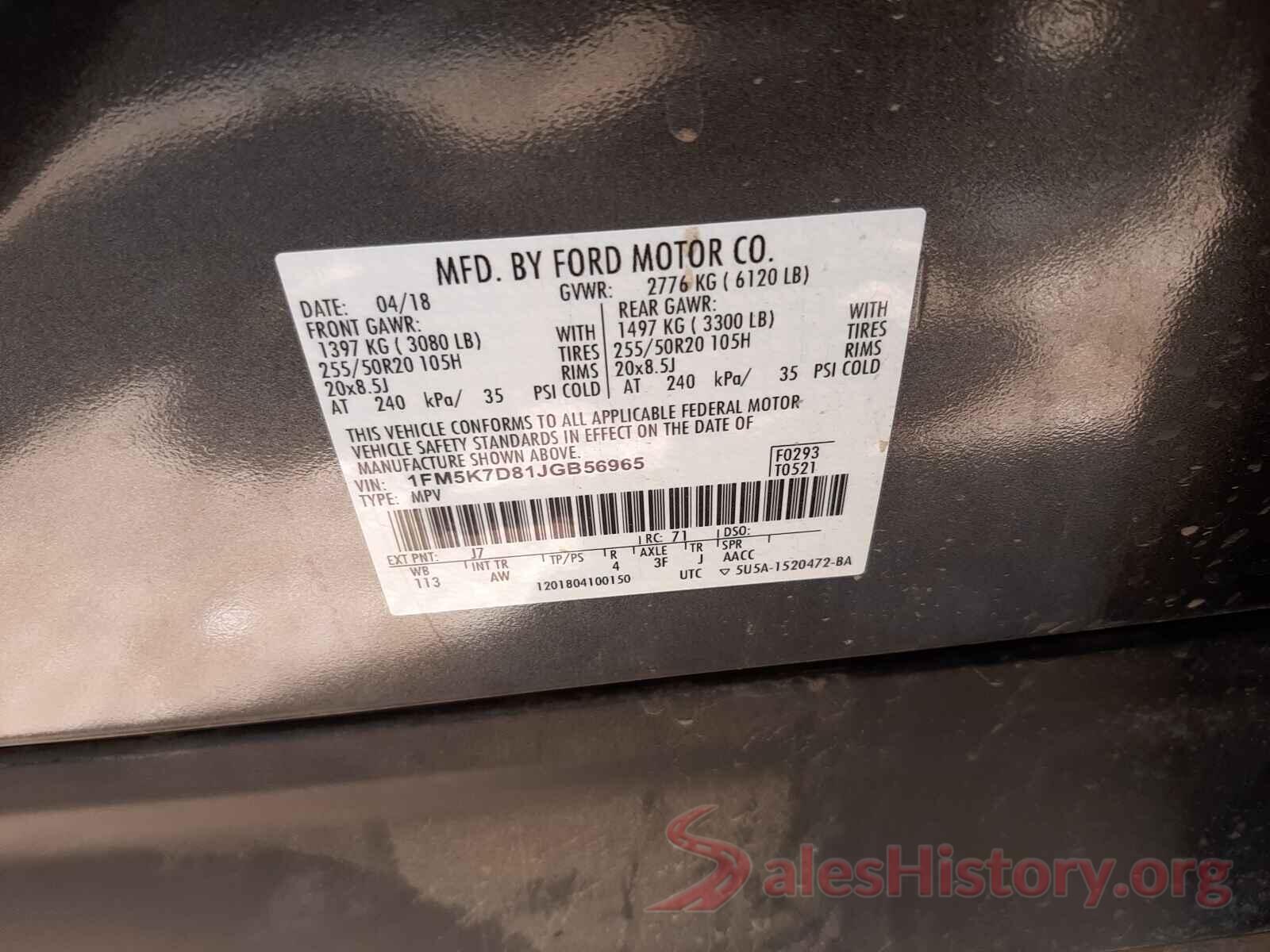 1FM5K7D81JGB56965 2018 FORD EXPLORER