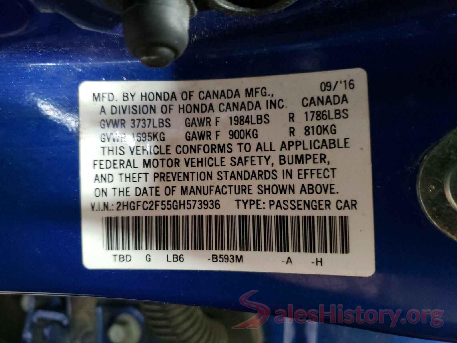 2HGFC2F55GH573936 2016 HONDA CIVIC