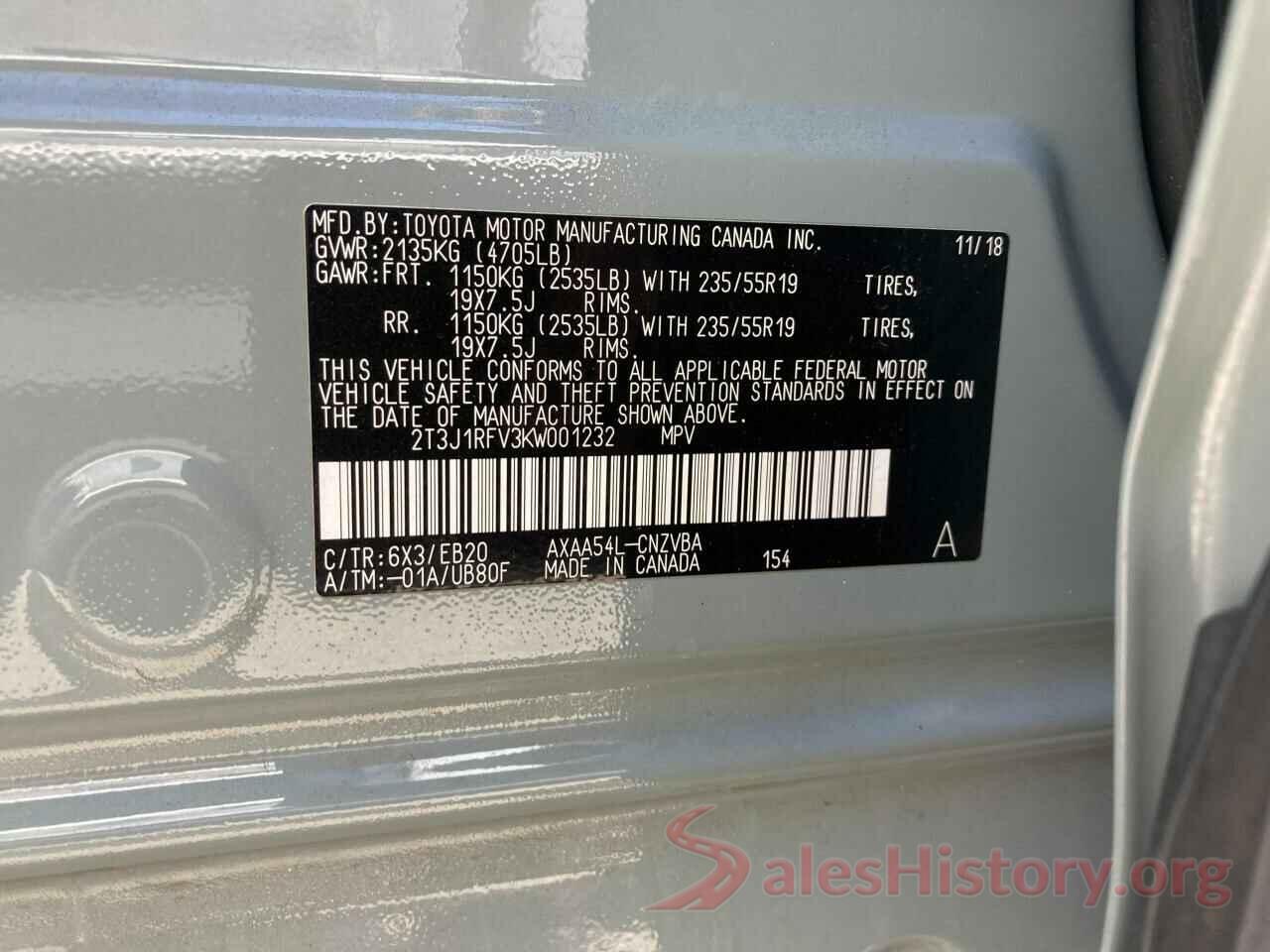 2T3J1RFV3KW001232 2019 TOYOTA RAV4