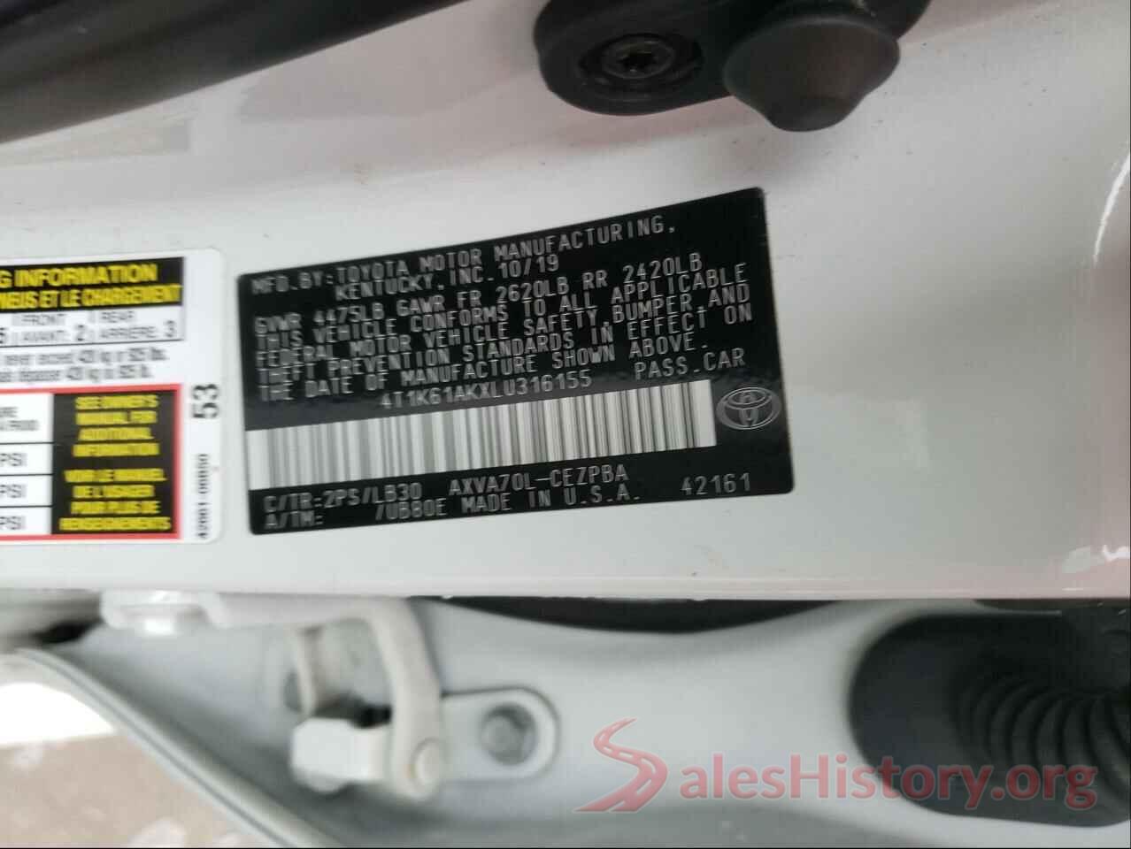 4T1K61AKXLU316155 2020 TOYOTA CAMRY