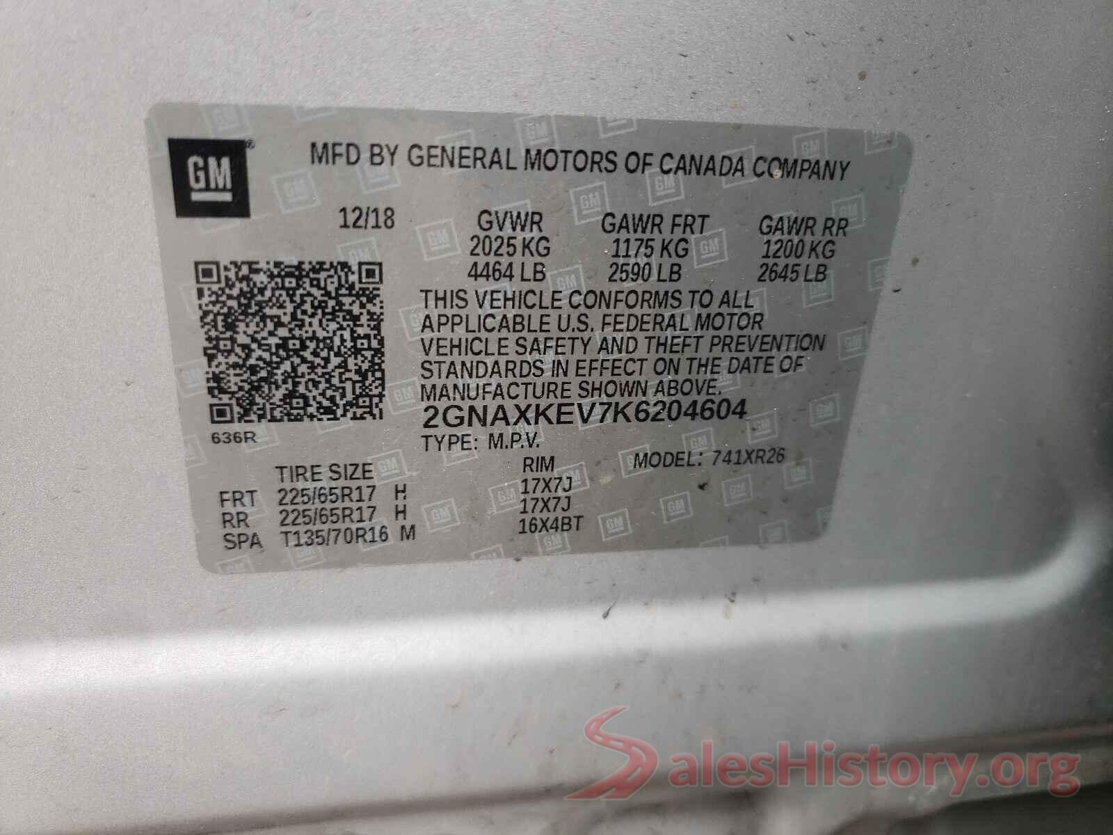 2GNAXKEV7K6204604 2019 CHEVROLET EQUINOX