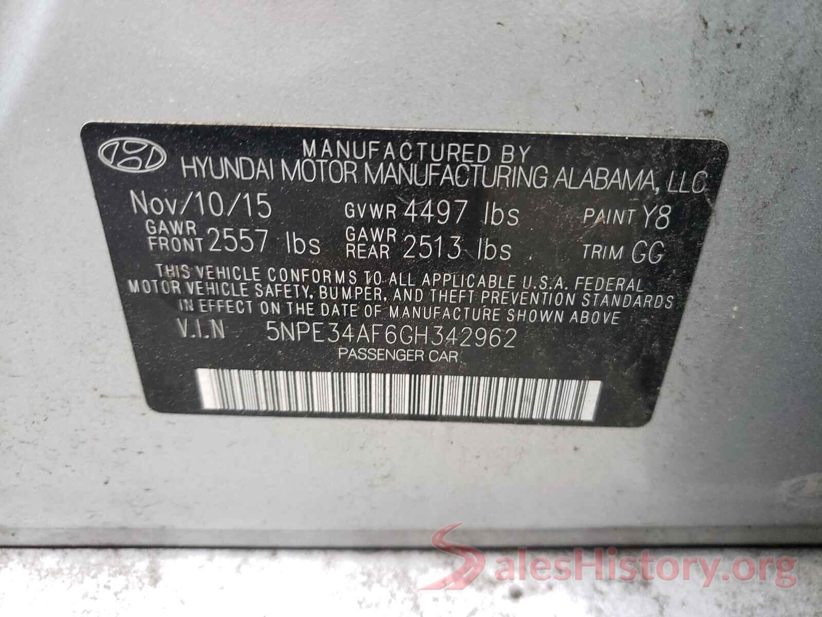 5NPE34AF6GH342962 2016 HYUNDAI SONATA