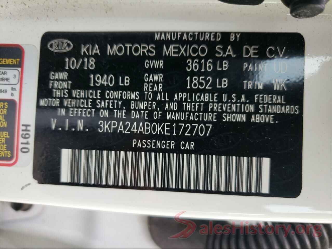 3KPA24AB0KE172707 2019 KIA RIO