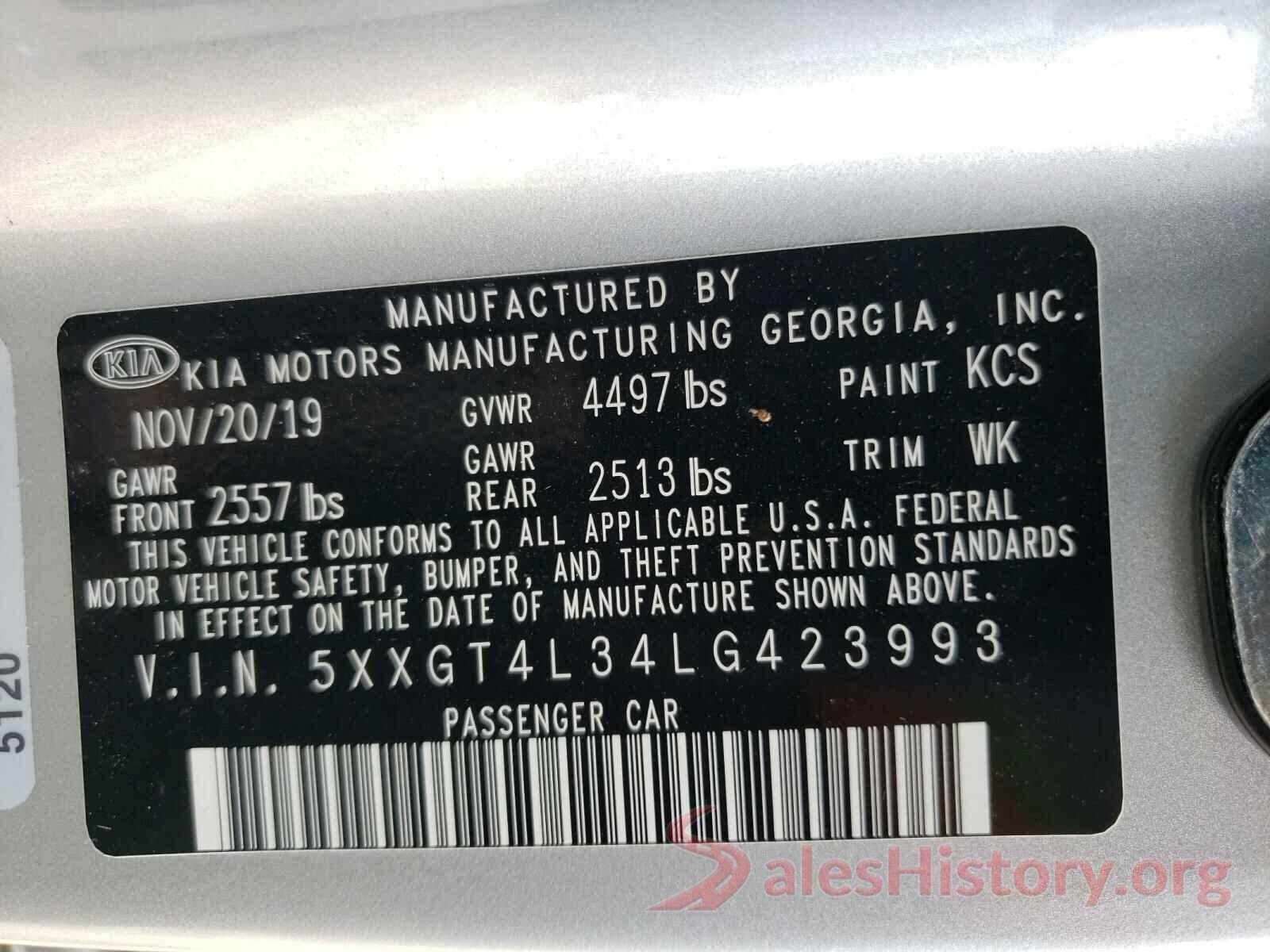 5XXGT4L34LG423993 2020 KIA OPTIMA