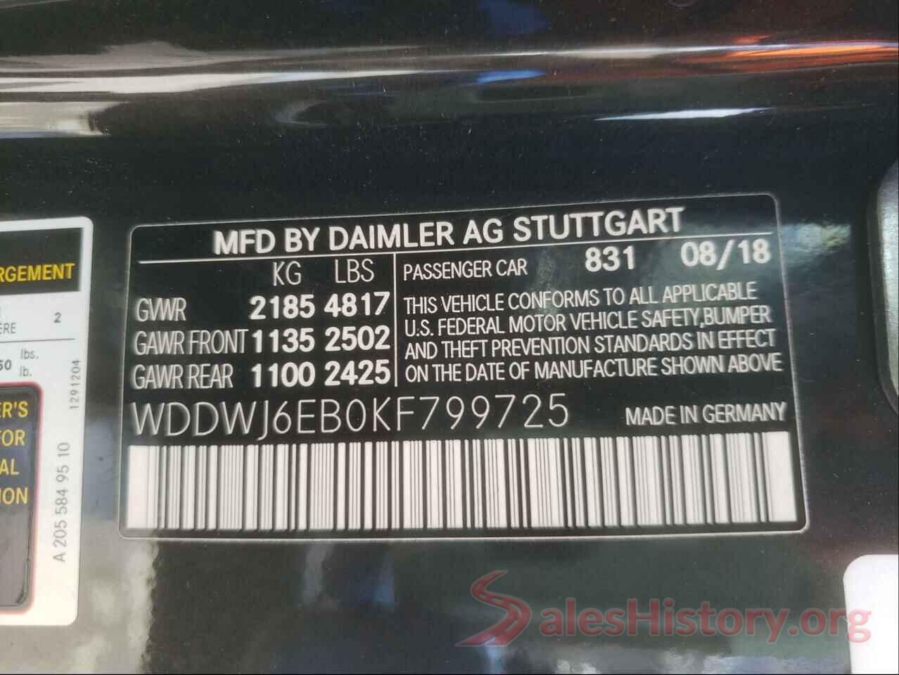 WDDWJ6EB0KF799725 2019 MERCEDES-BENZ C CLASS