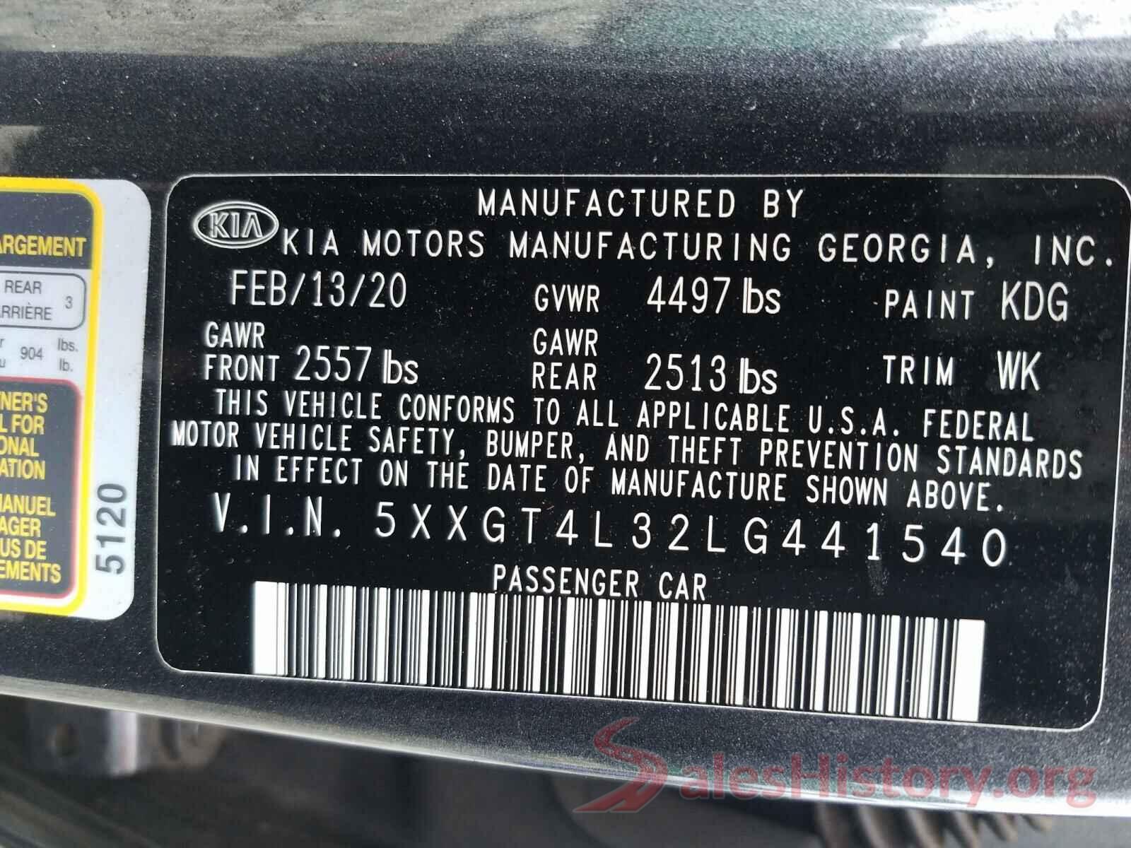 5XXGT4L32LG441540 2020 KIA OPTIMA