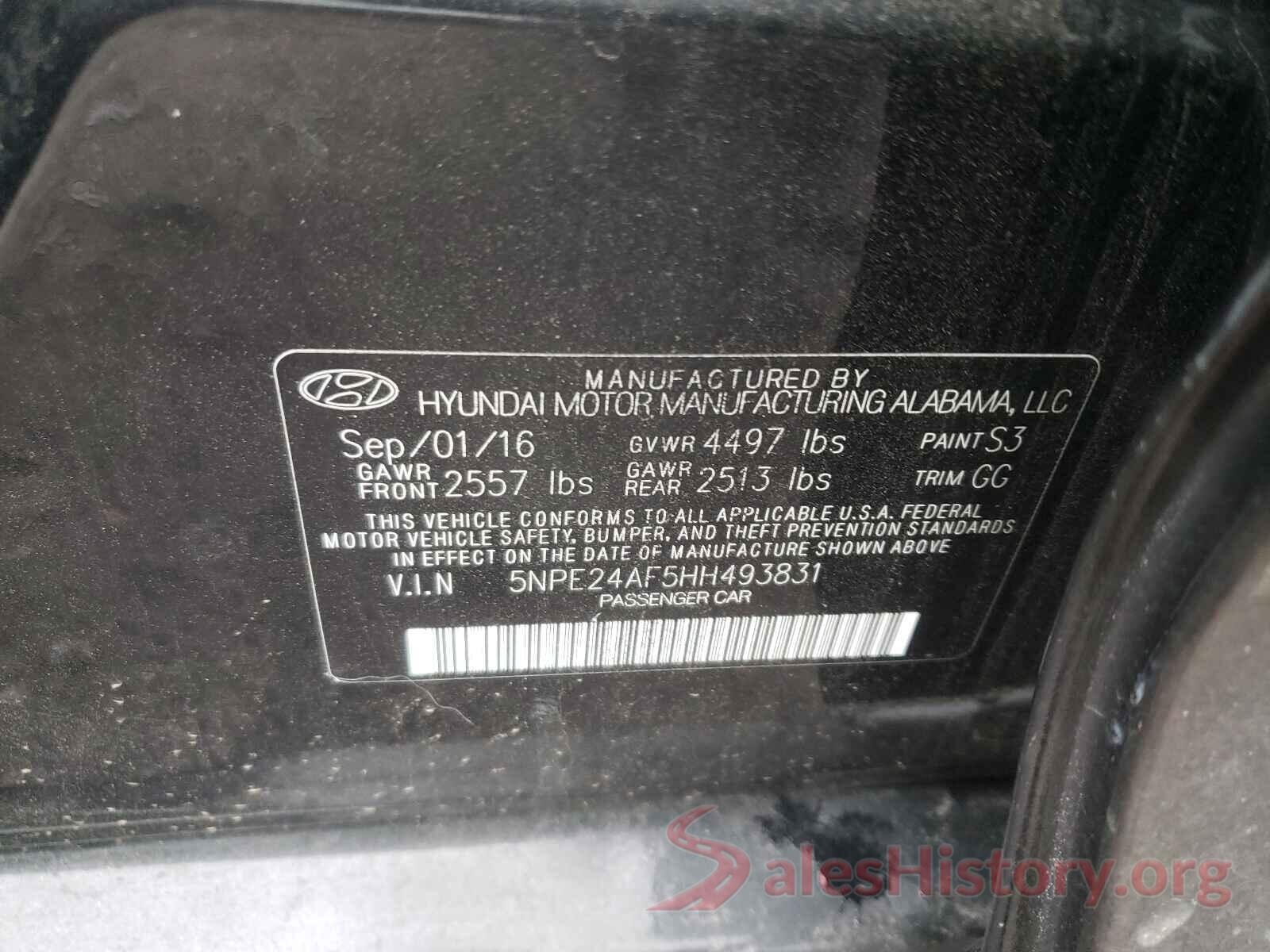 5NPE24AF5HH493831 2017 HYUNDAI SONATA