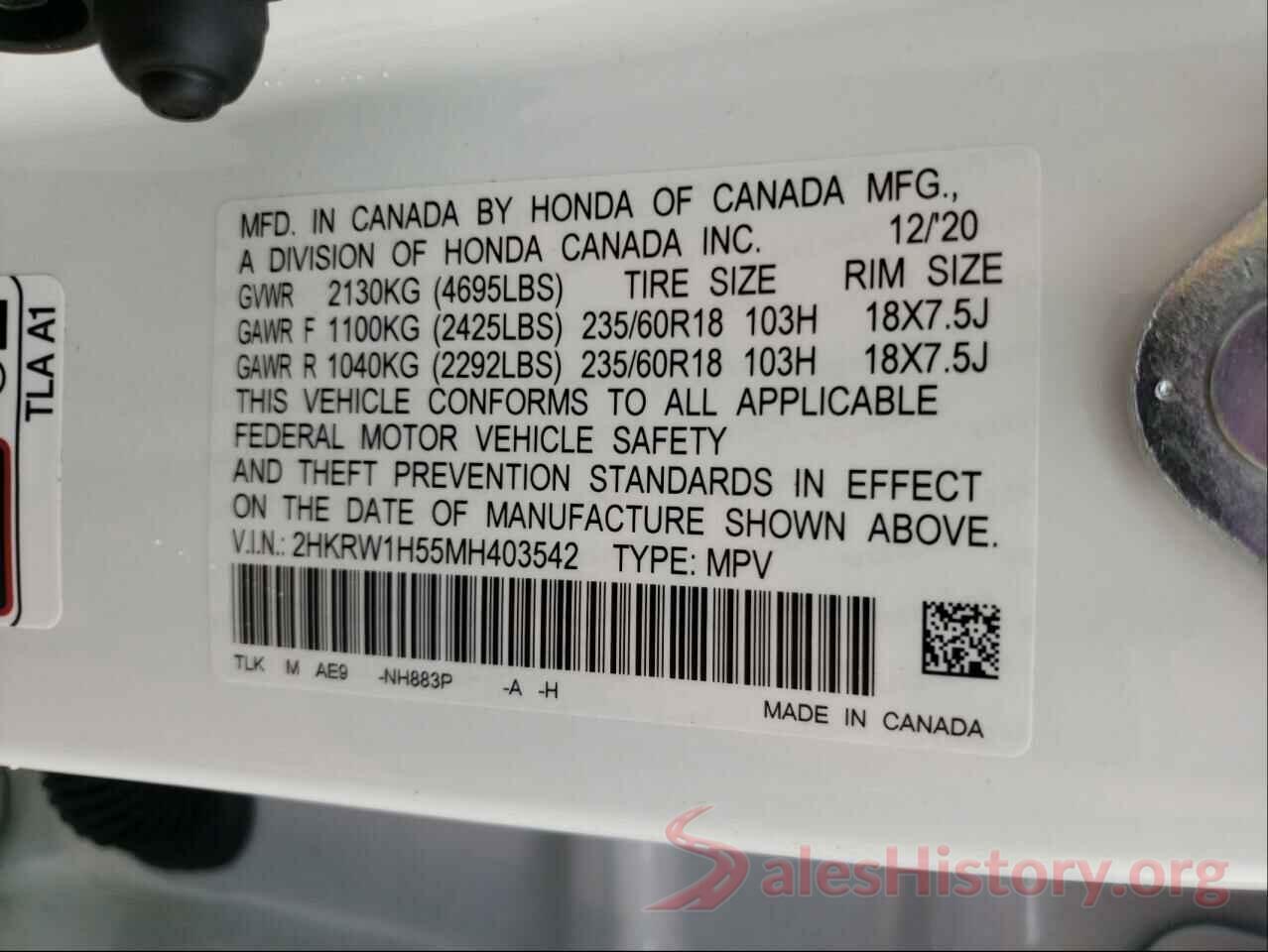 2HKRW1H55MH403542 2021 HONDA CRV