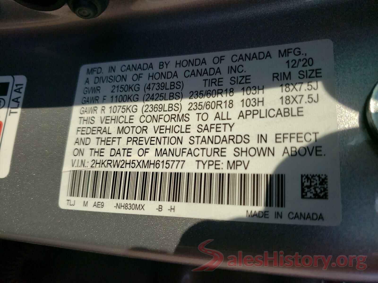 2HKRW2H5XMH615777 2021 HONDA CRV