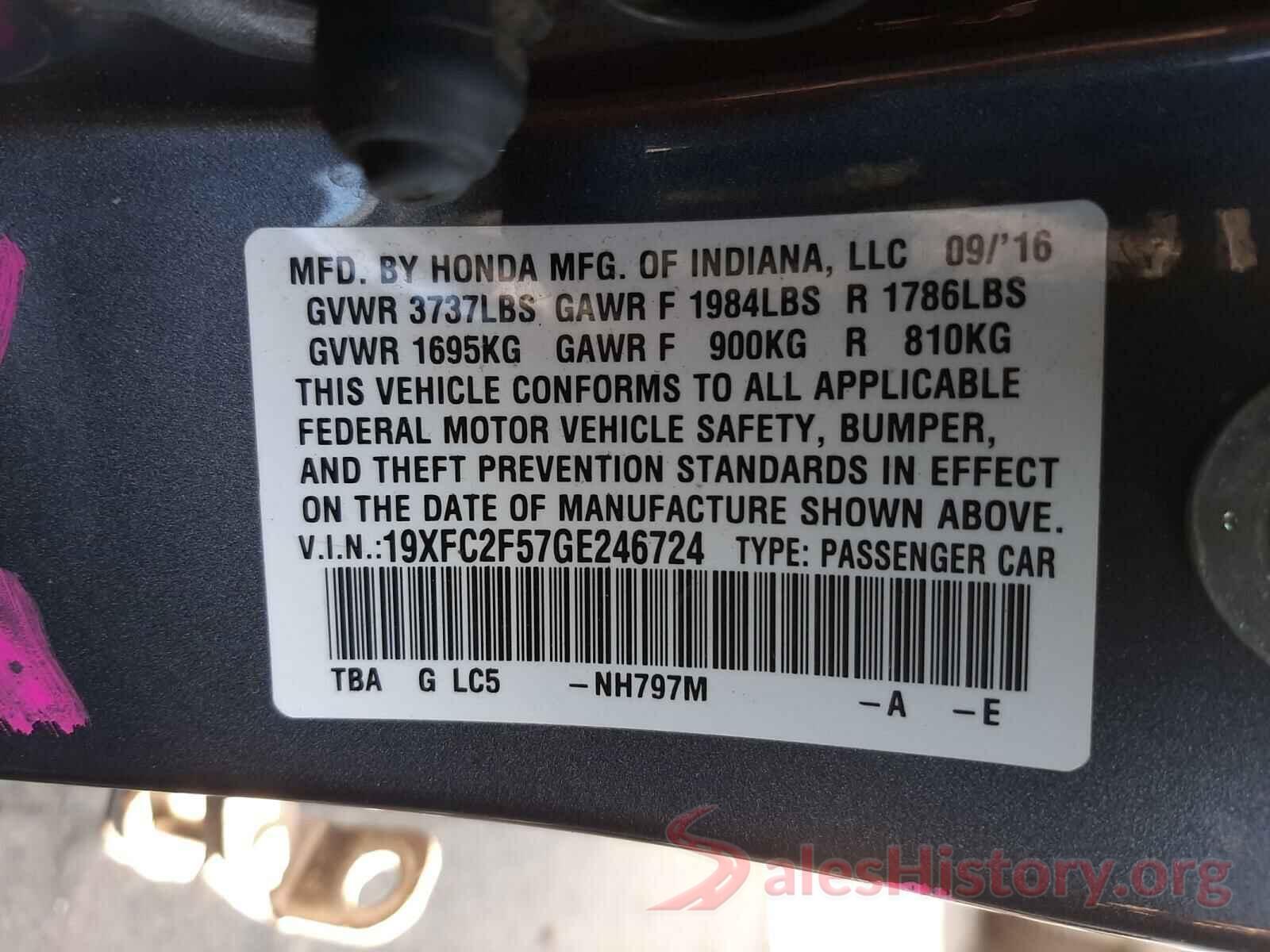 19XFC2F57GE246724 2016 HONDA CIVIC