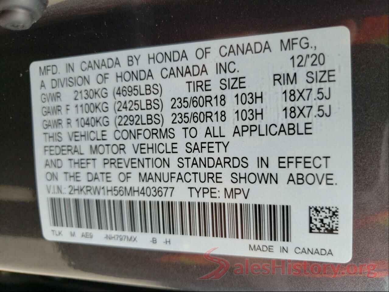 2HKRW1H56MH403677 2021 HONDA CRV