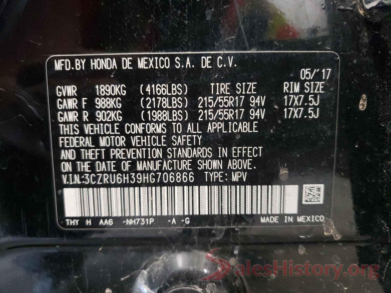 3CZRU6H39HG706866 2017 HONDA HR-V