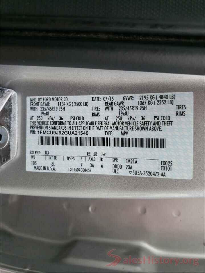 1FMCU9J92GUA21546 2016 FORD ESCAPE