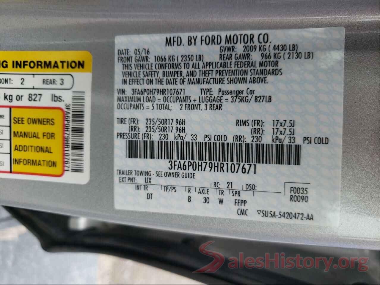 3FA6P0H79HR107671 2017 FORD FUSION