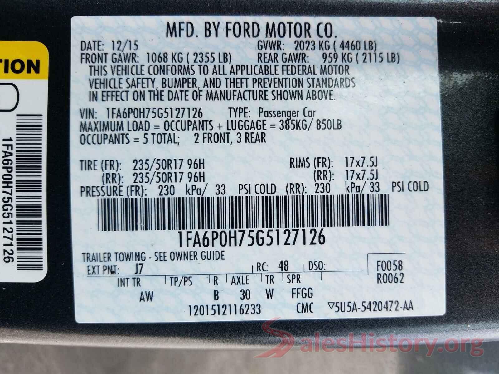 1FA6P0H75G5127126 2016 FORD FUSION