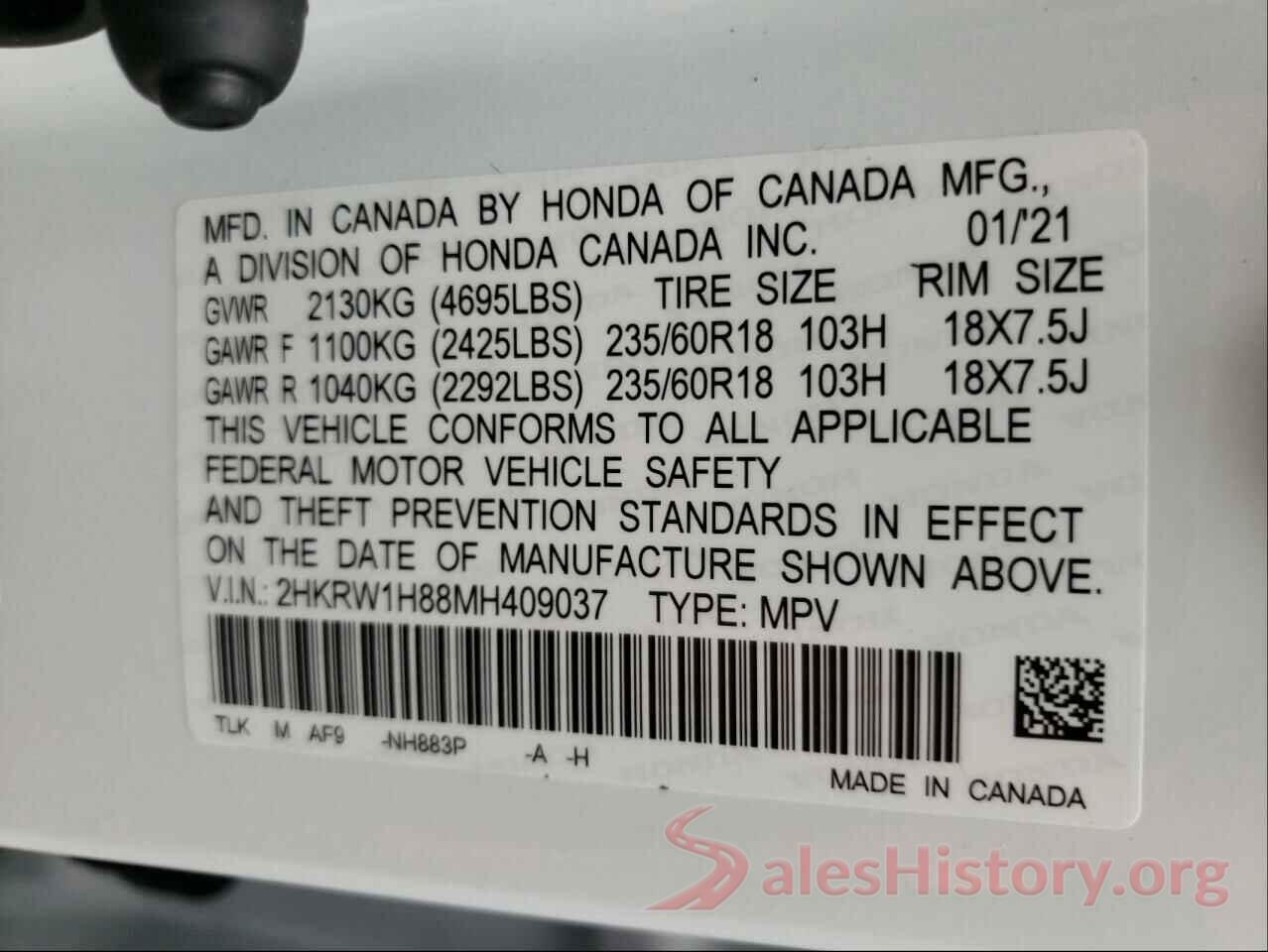 2HKRW1H88MH409037 2021 HONDA CRV