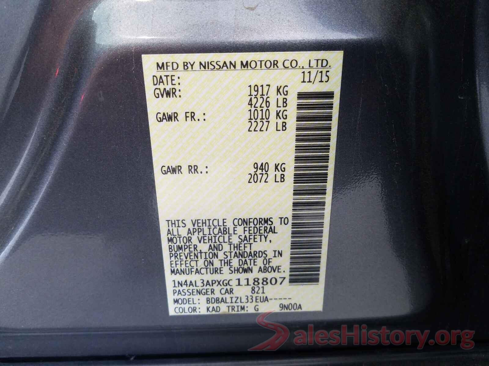 1N4AL3APXGC118807 2016 NISSAN ALTIMA