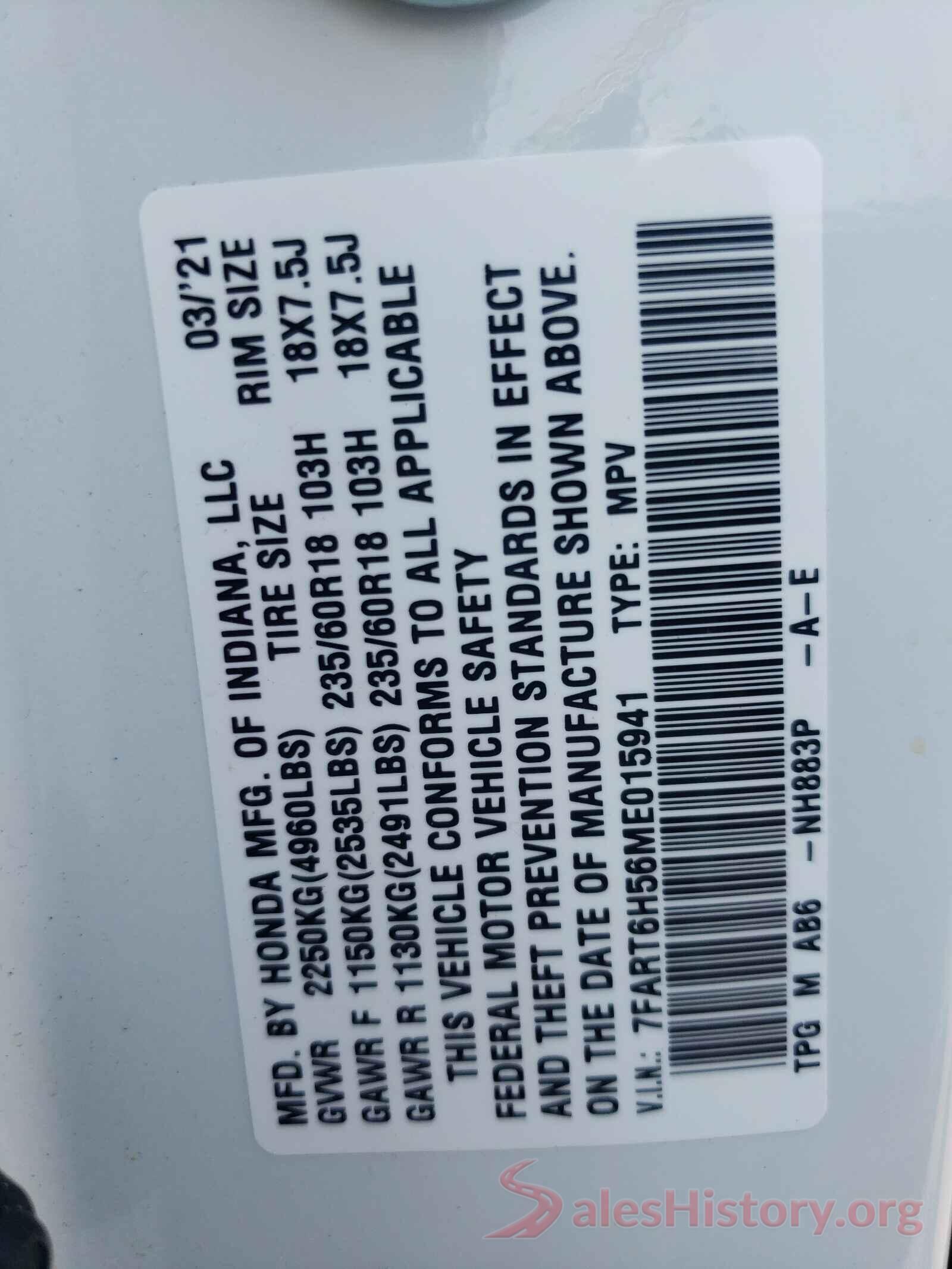 7FART6H56ME015941 2021 HONDA CRV