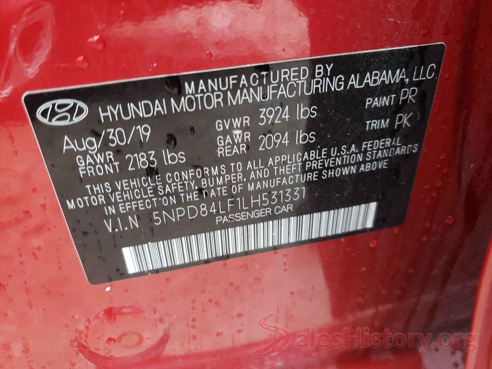 5NPD84LF1LH531331 2020 HYUNDAI ELANTRA